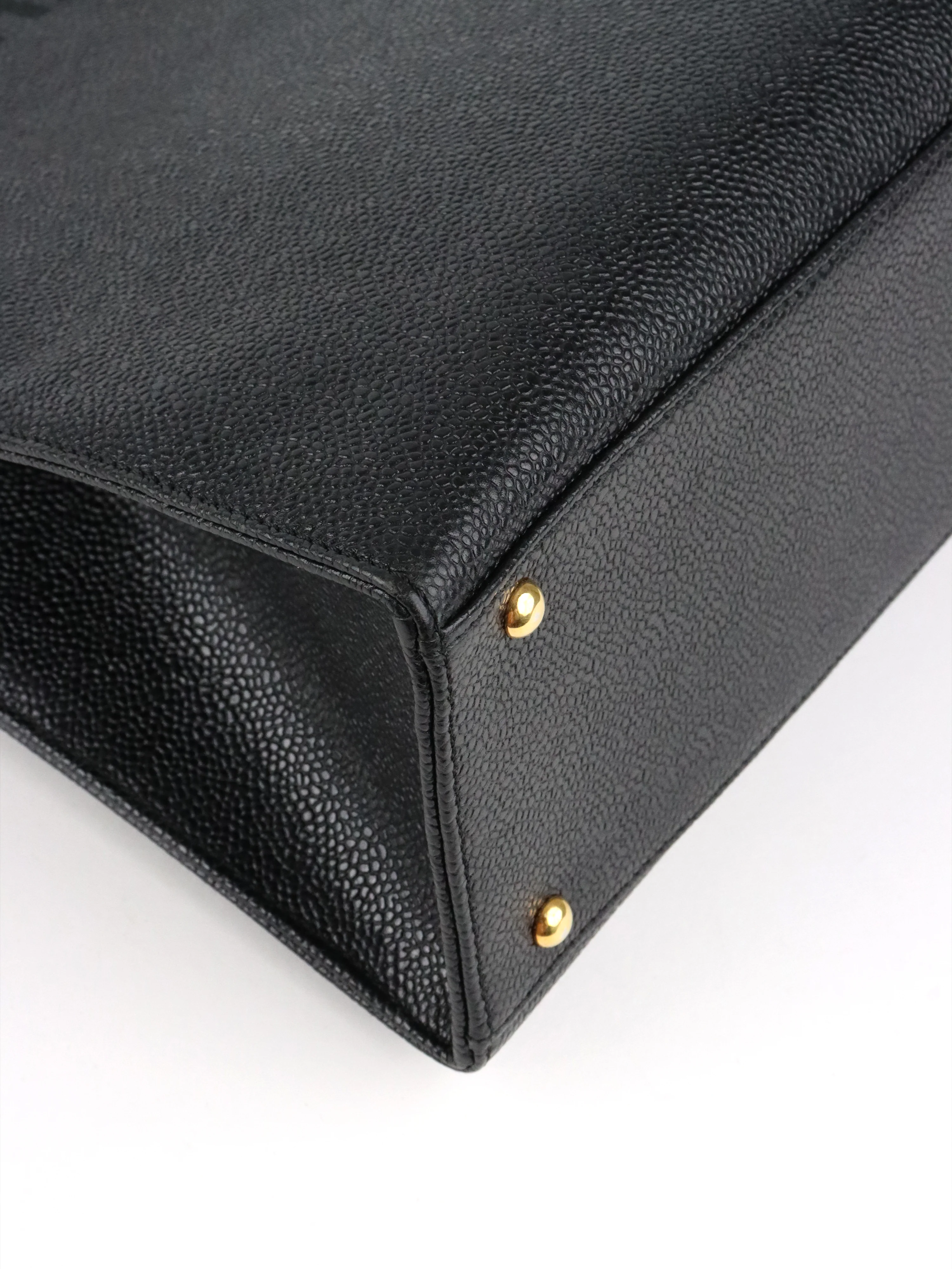 Chanel Vintage Stitched Logo Black Caviar Tote
