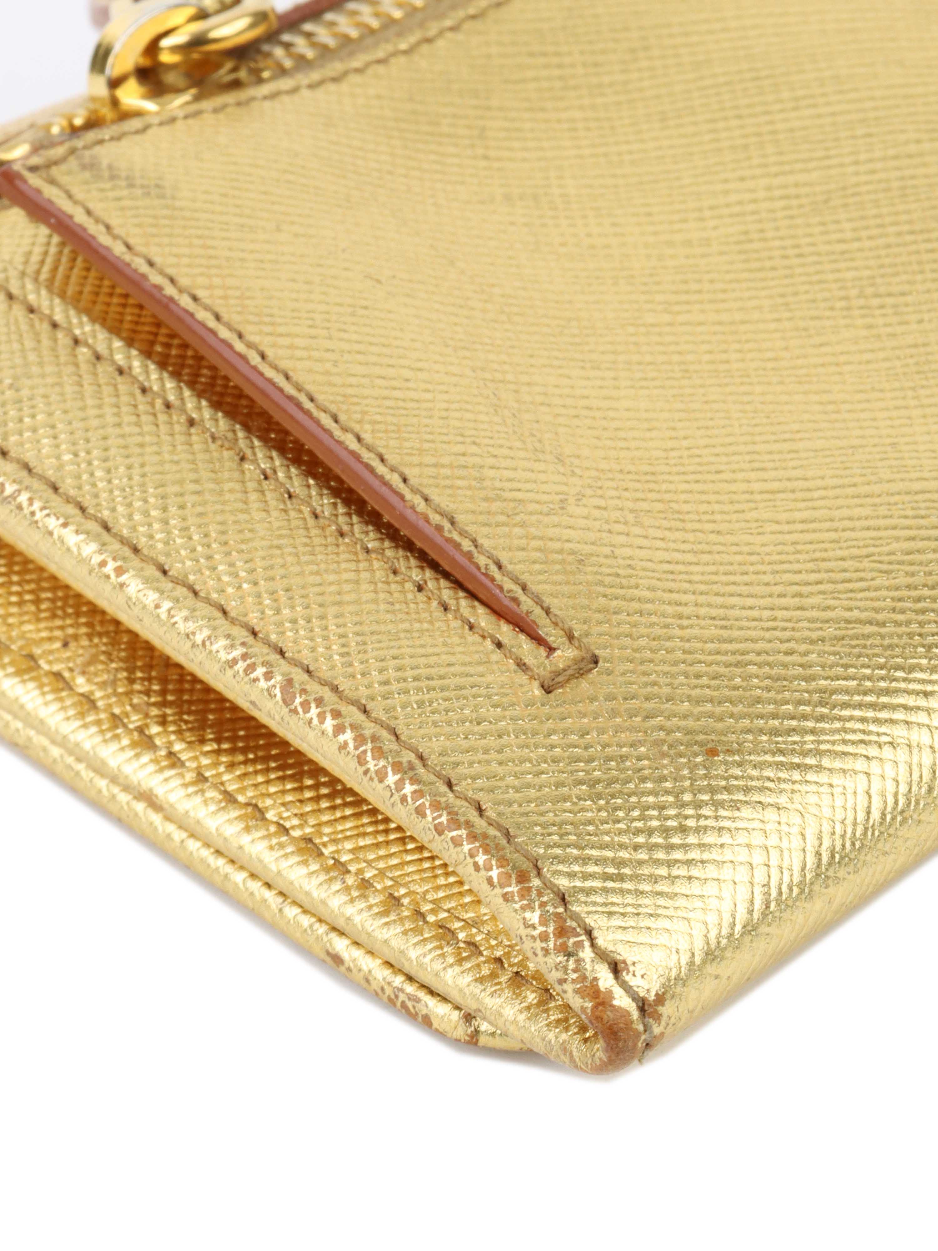 Prada Gold Saffiano Leather Wallet.