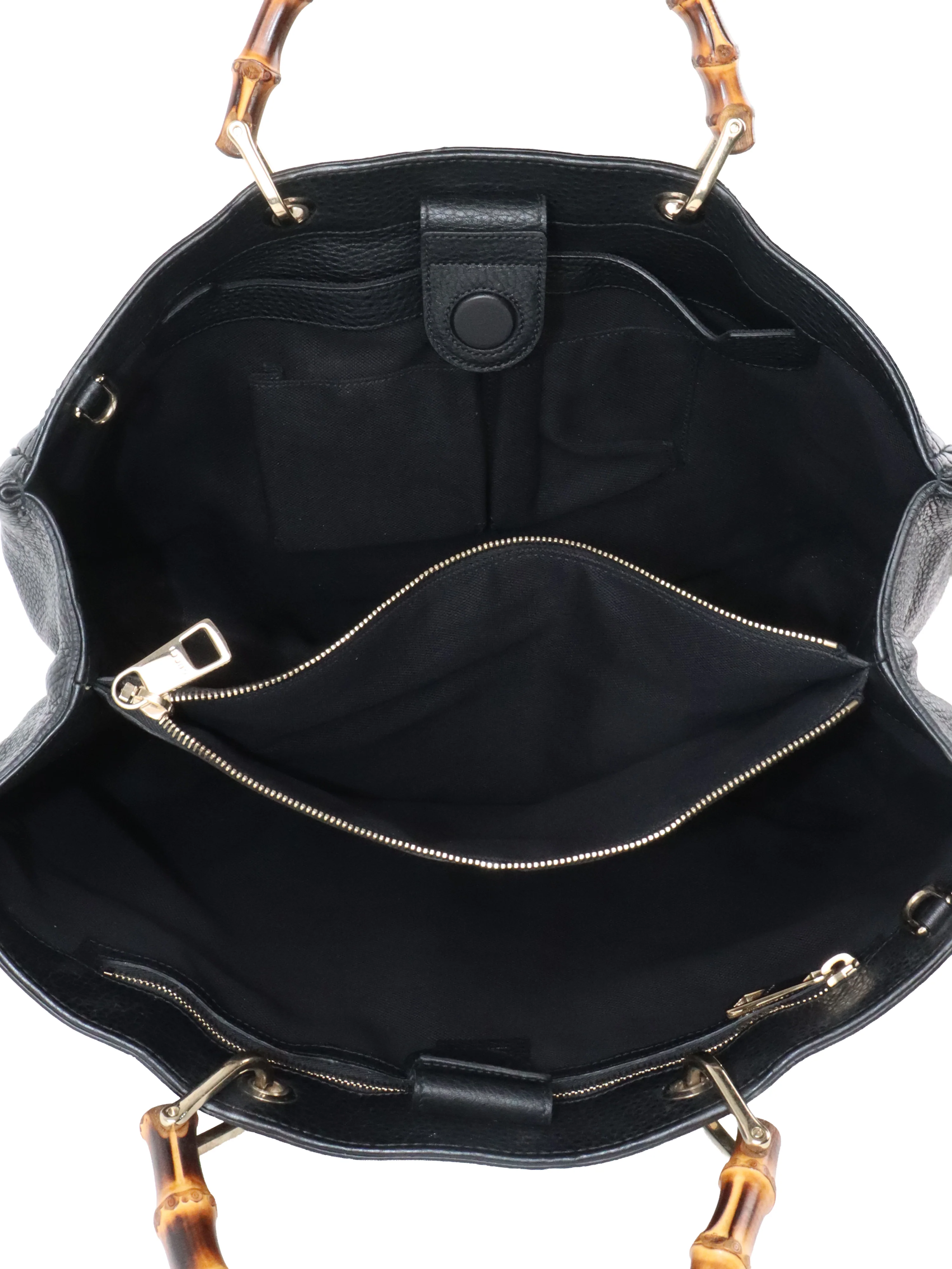Gucci Bamboo Handle Large Black Leather Shopper Tote