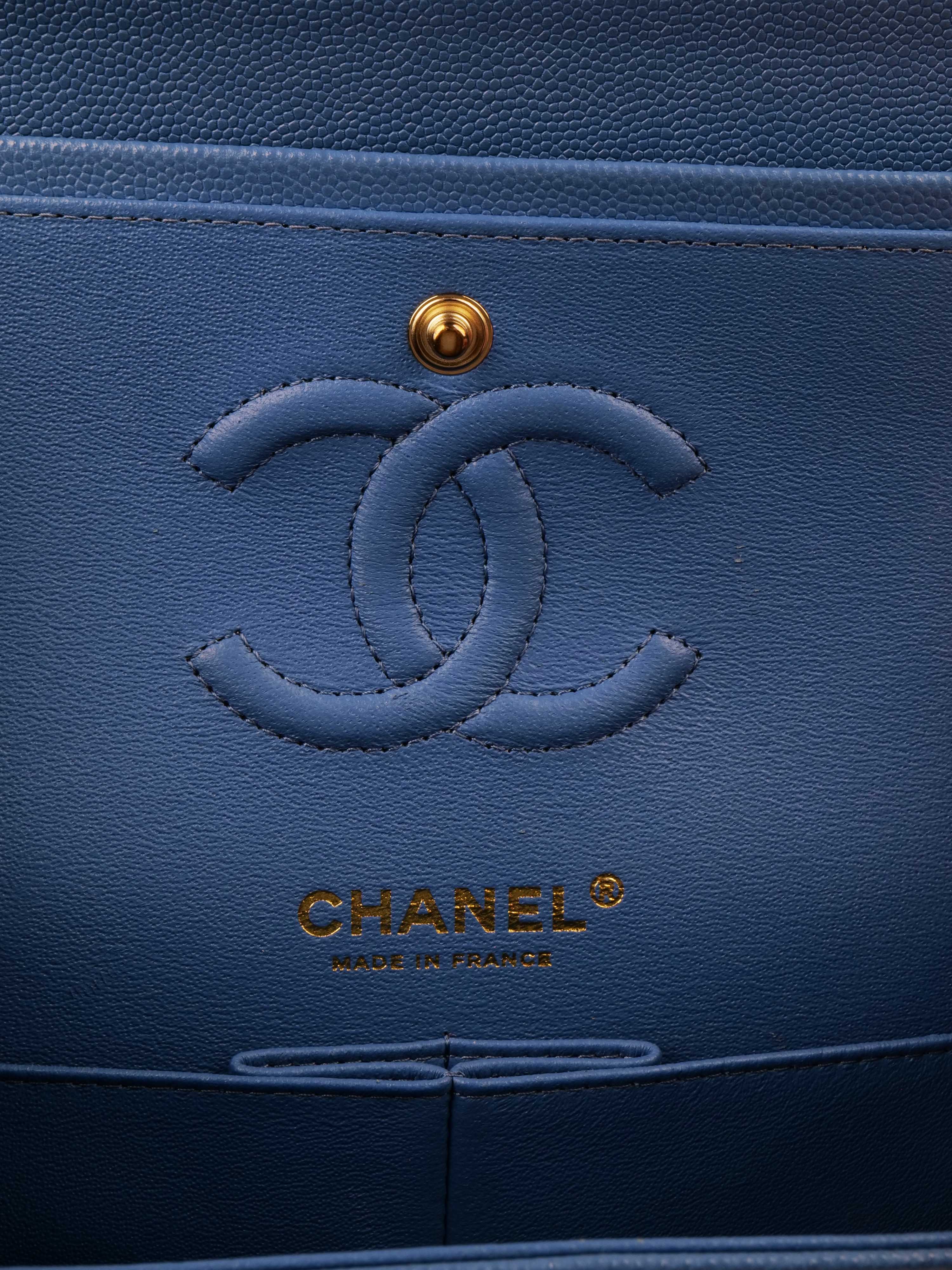 Chanel Blue Small Rectangular Caviar Classic Flap LGHW.