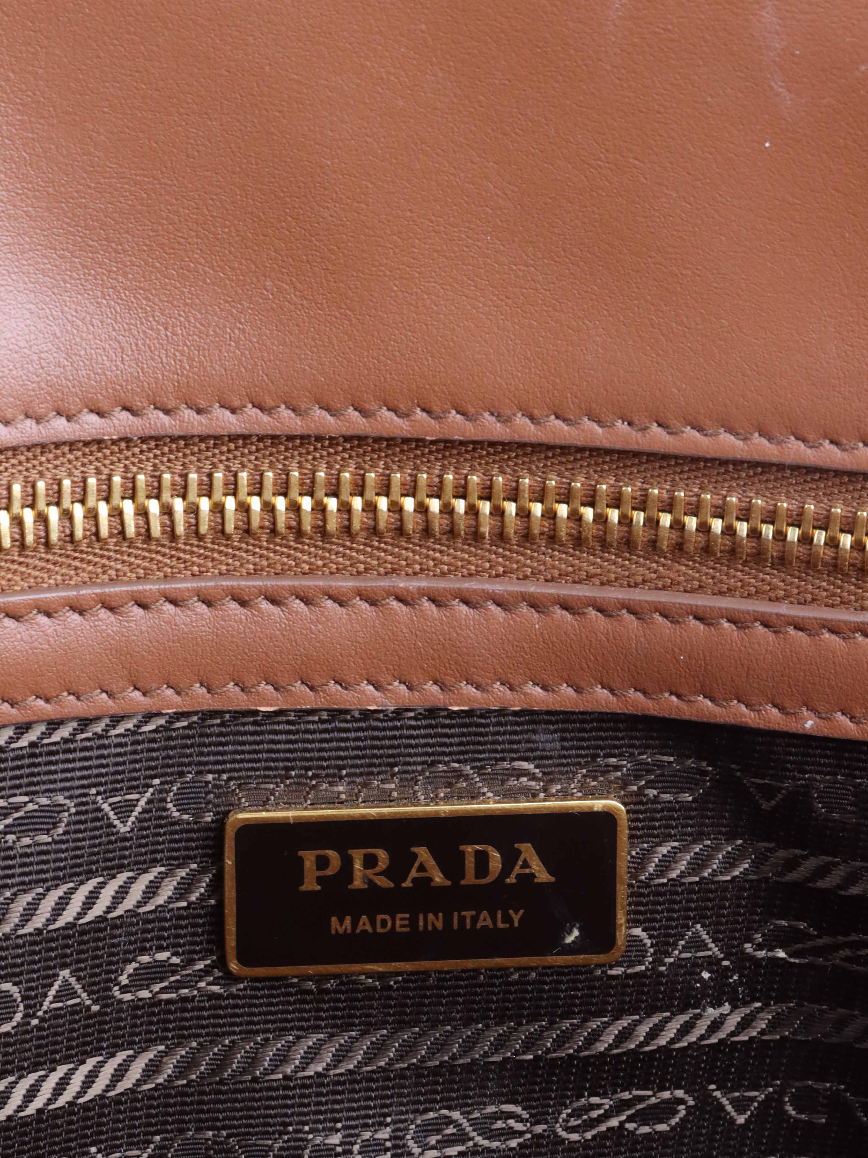 Prada Brown 
Cream Large Symbole Tote.