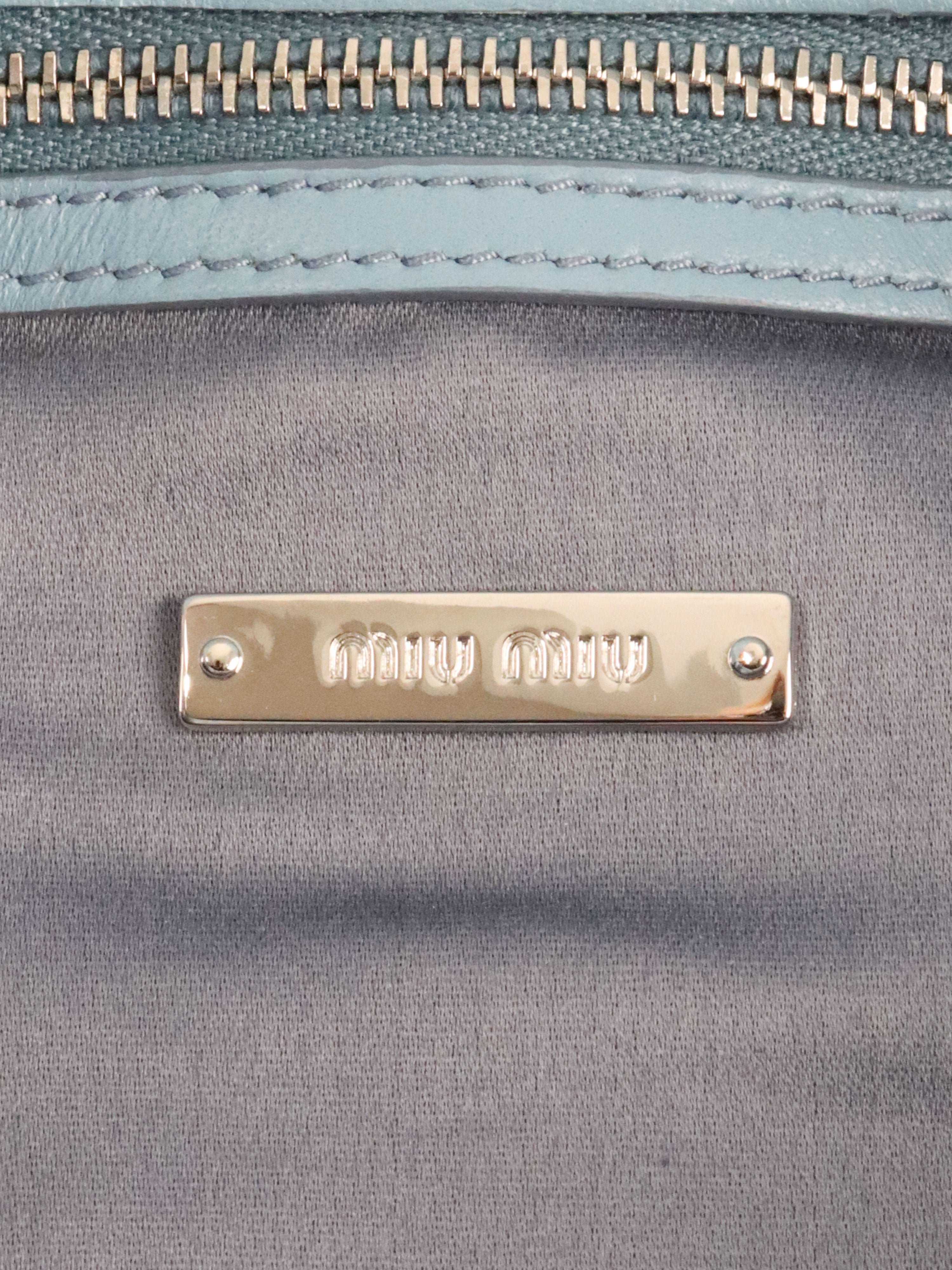 Miu Miu Light Blue Matelasse Nappa Crystal Chain Satchel