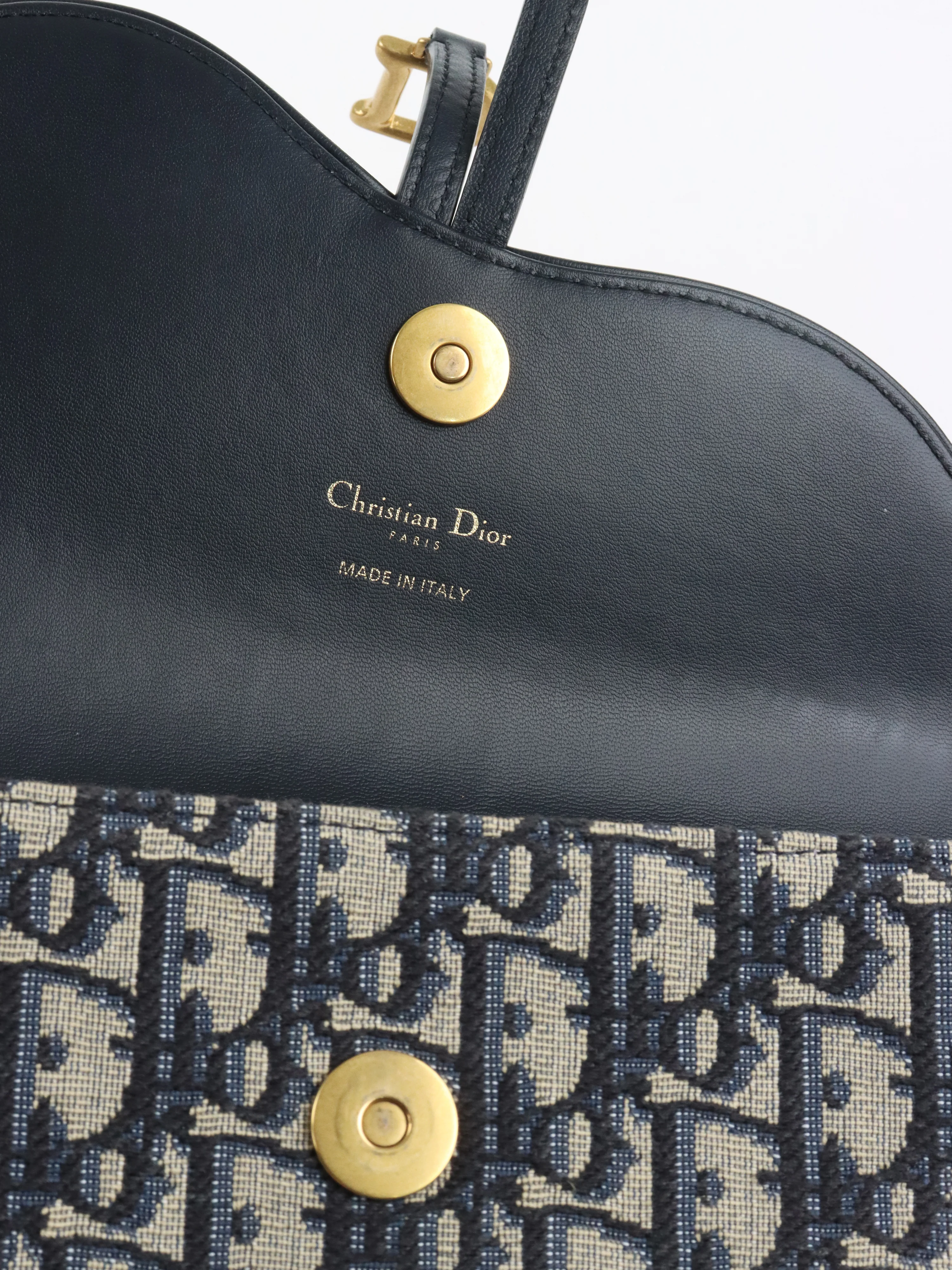 Dior Blue Oblique Jacquard Medium Saddle Pouch with Chain