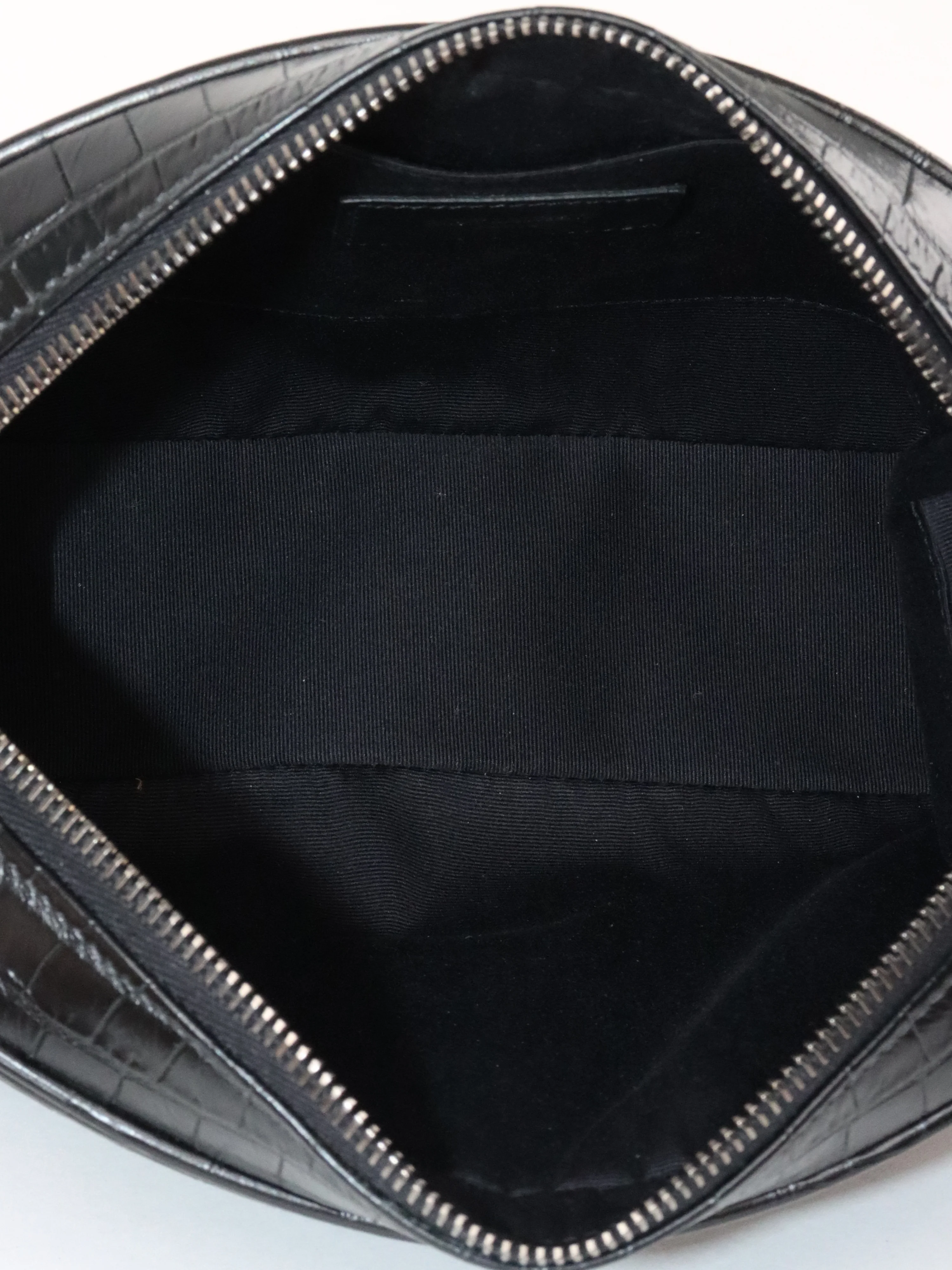 Saint Laurent Black Croc Embossed Camera Lou Bag