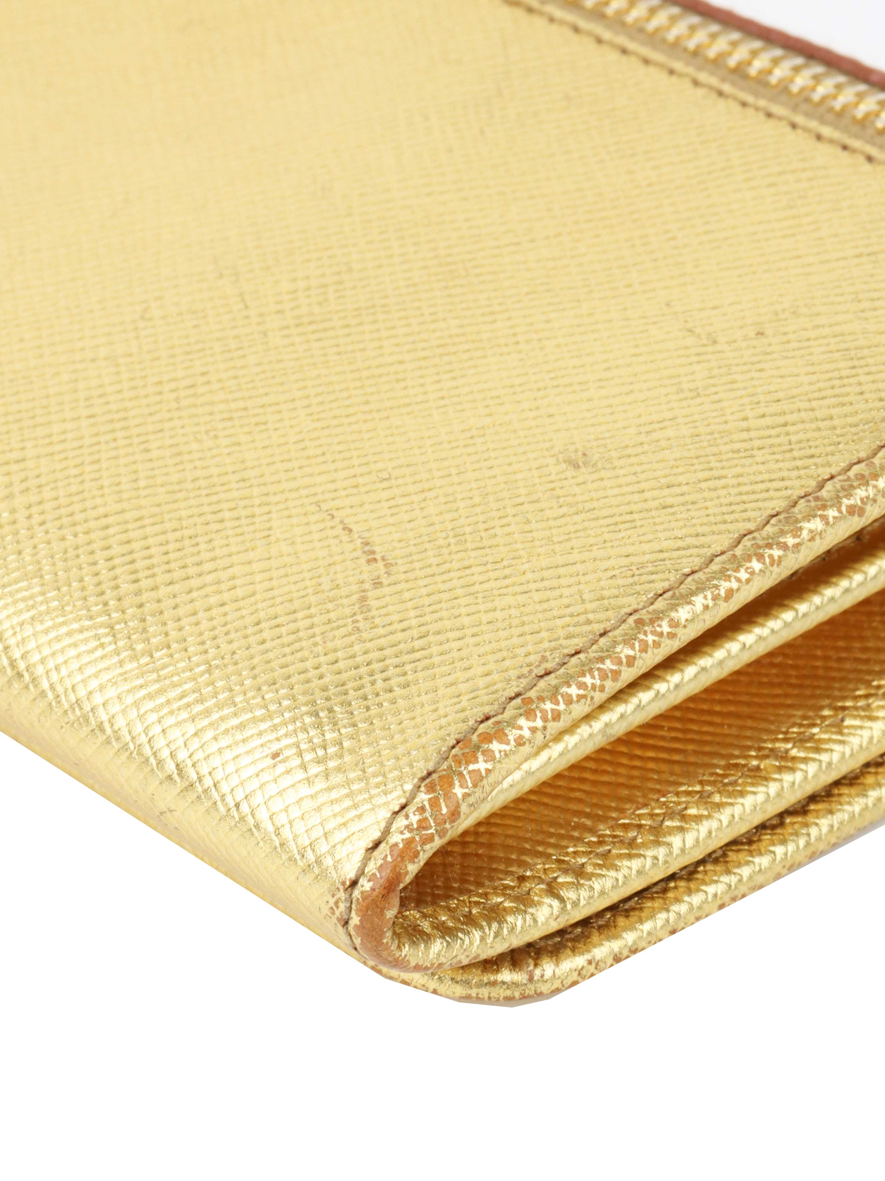 Prada Gold Saffiano Leather Wallet.