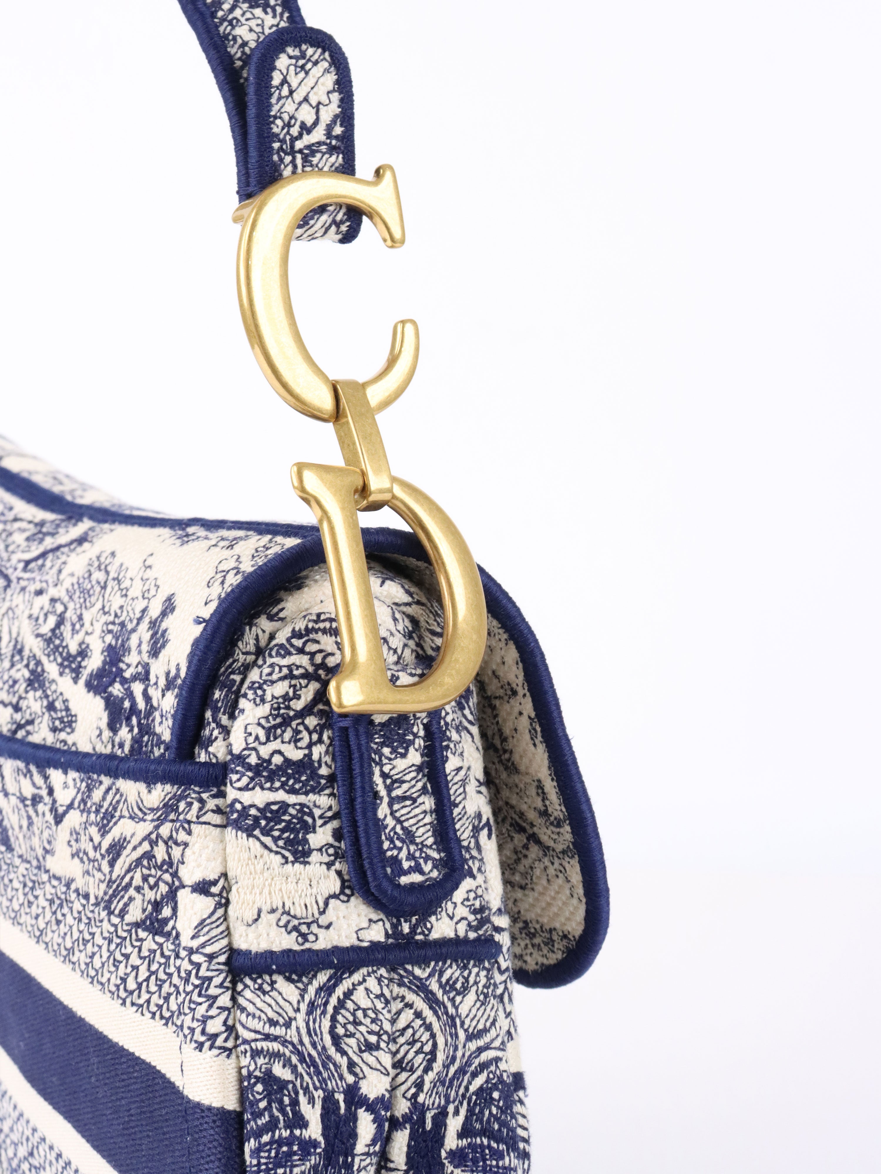 Dior Medium Blue Toile De Jouy Embroidered Saddle Bag