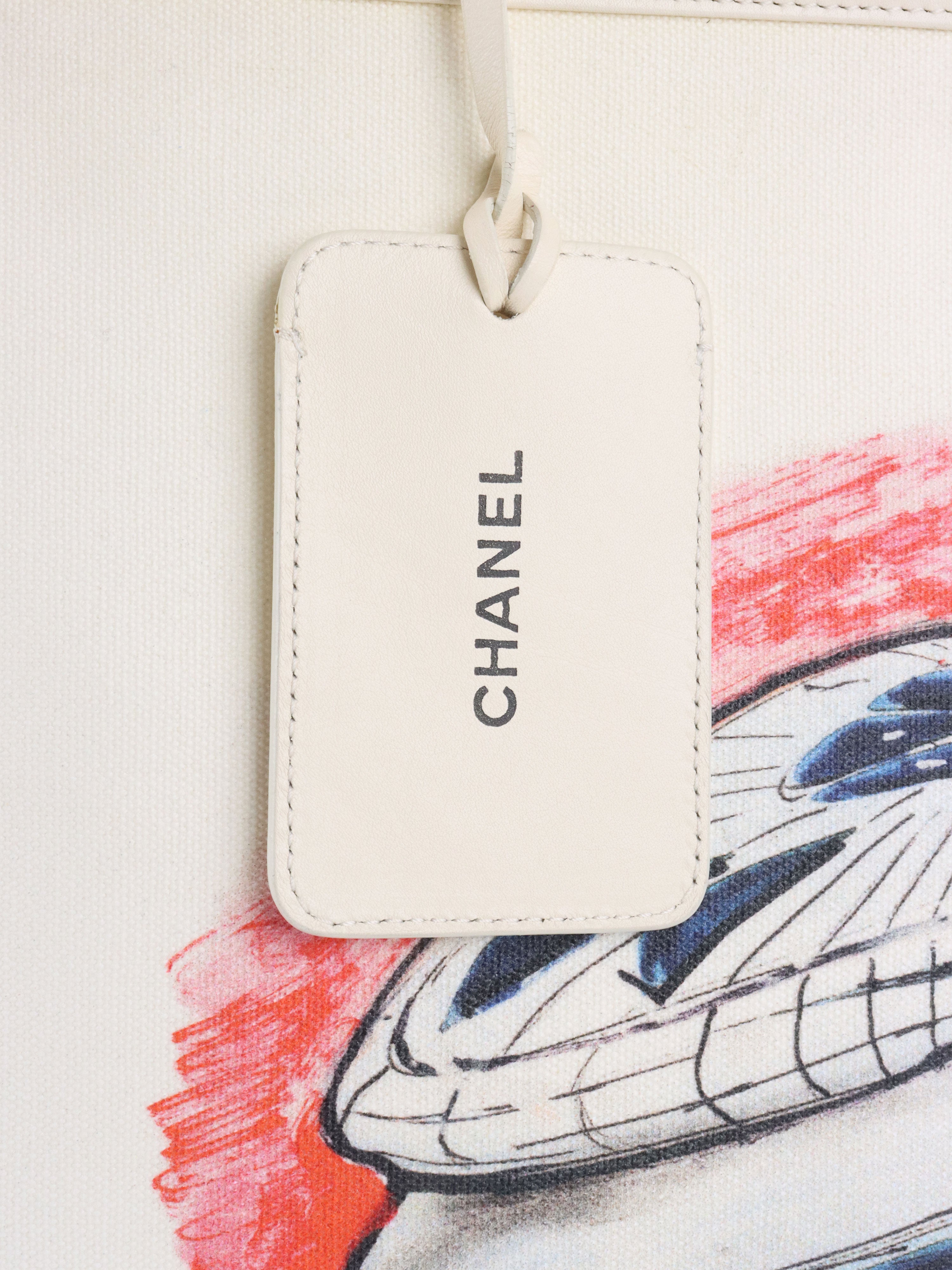 Chanel Limited Edition White Canvas Karl Lagerfeld Mobile Art Tote