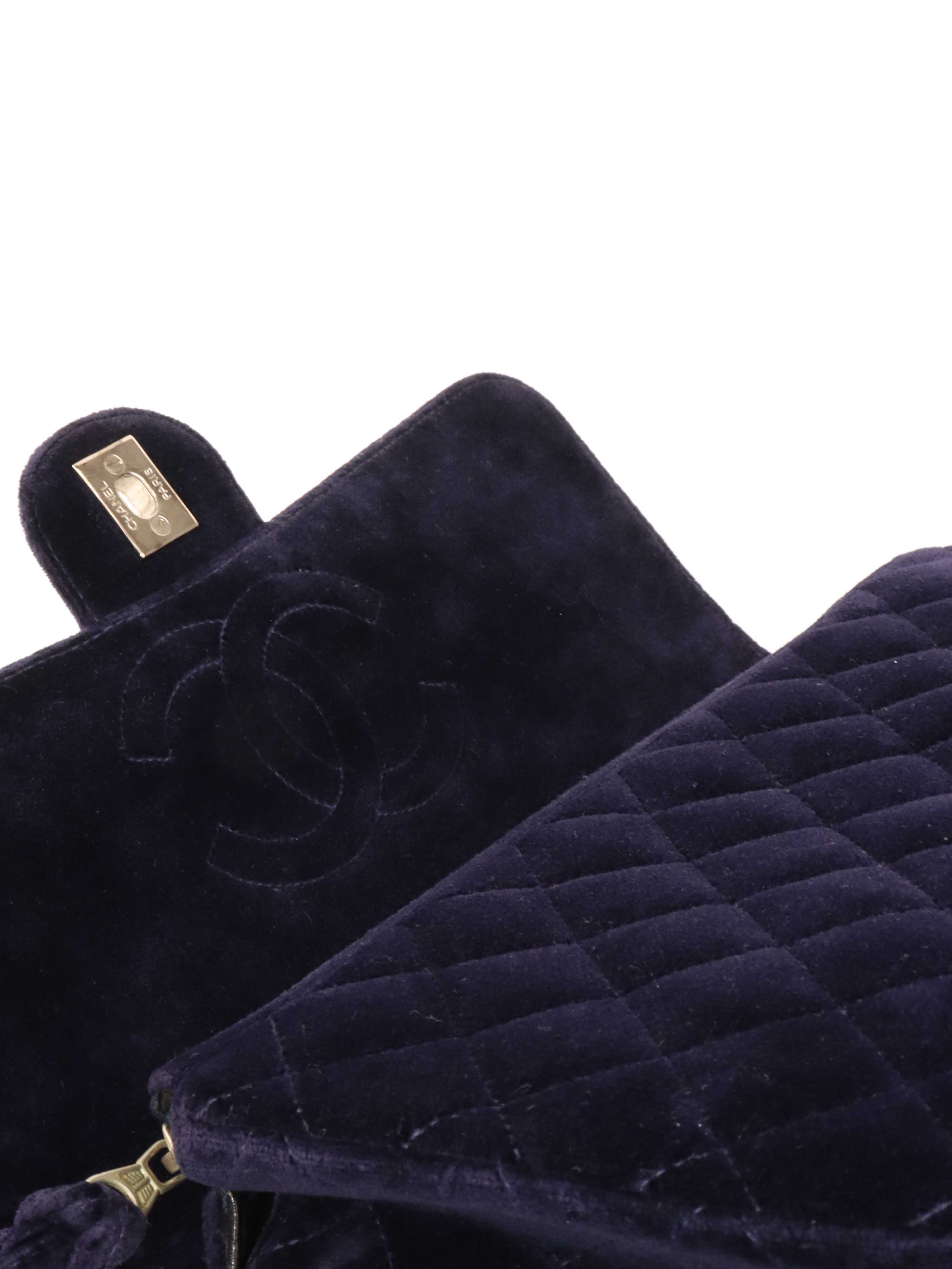 Chanel Vintage Navy Velvet Classic Flap Backpack.