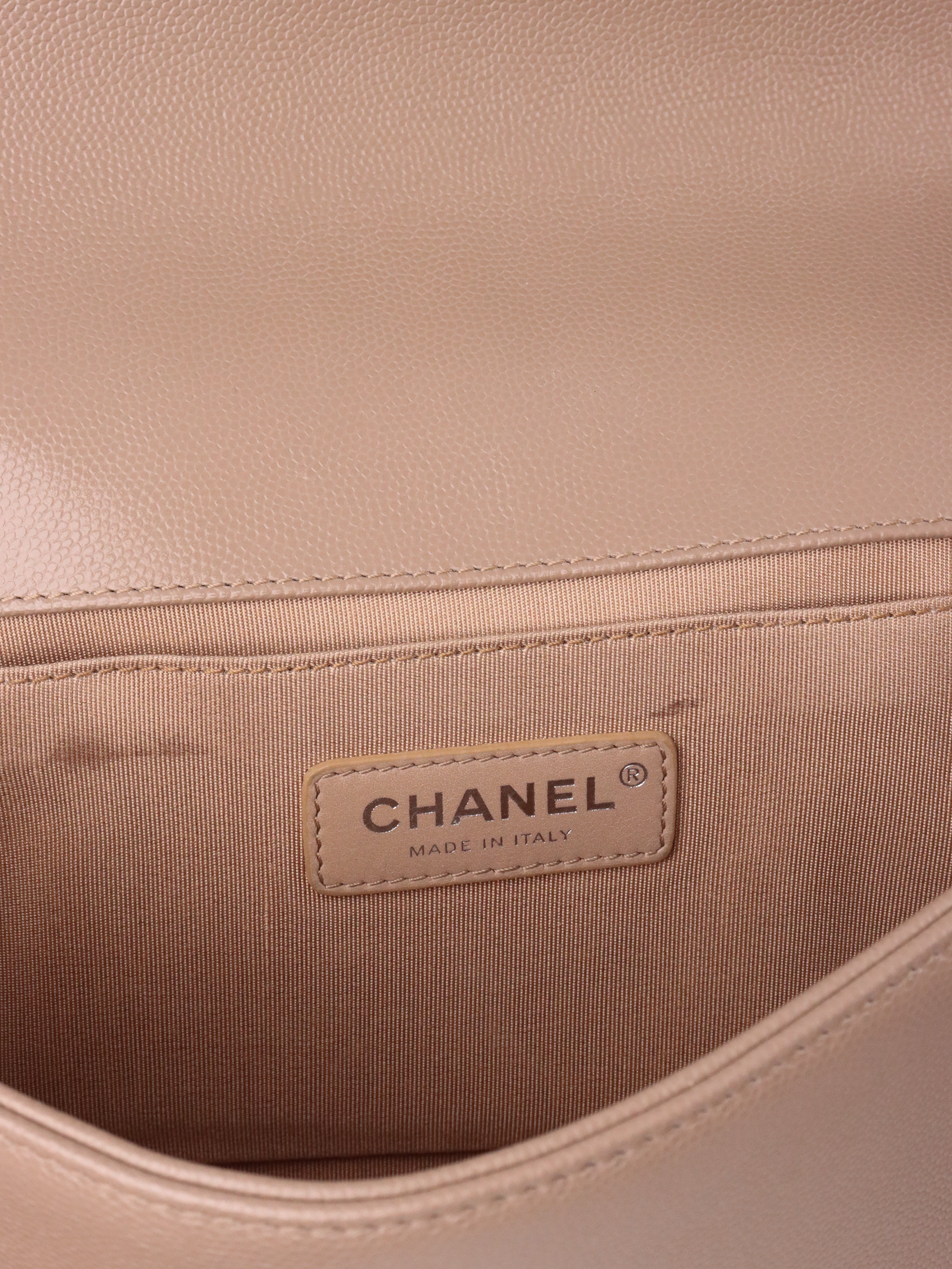 Chanel Dark Beige Chevron Old Medium Caviar Boy Bag