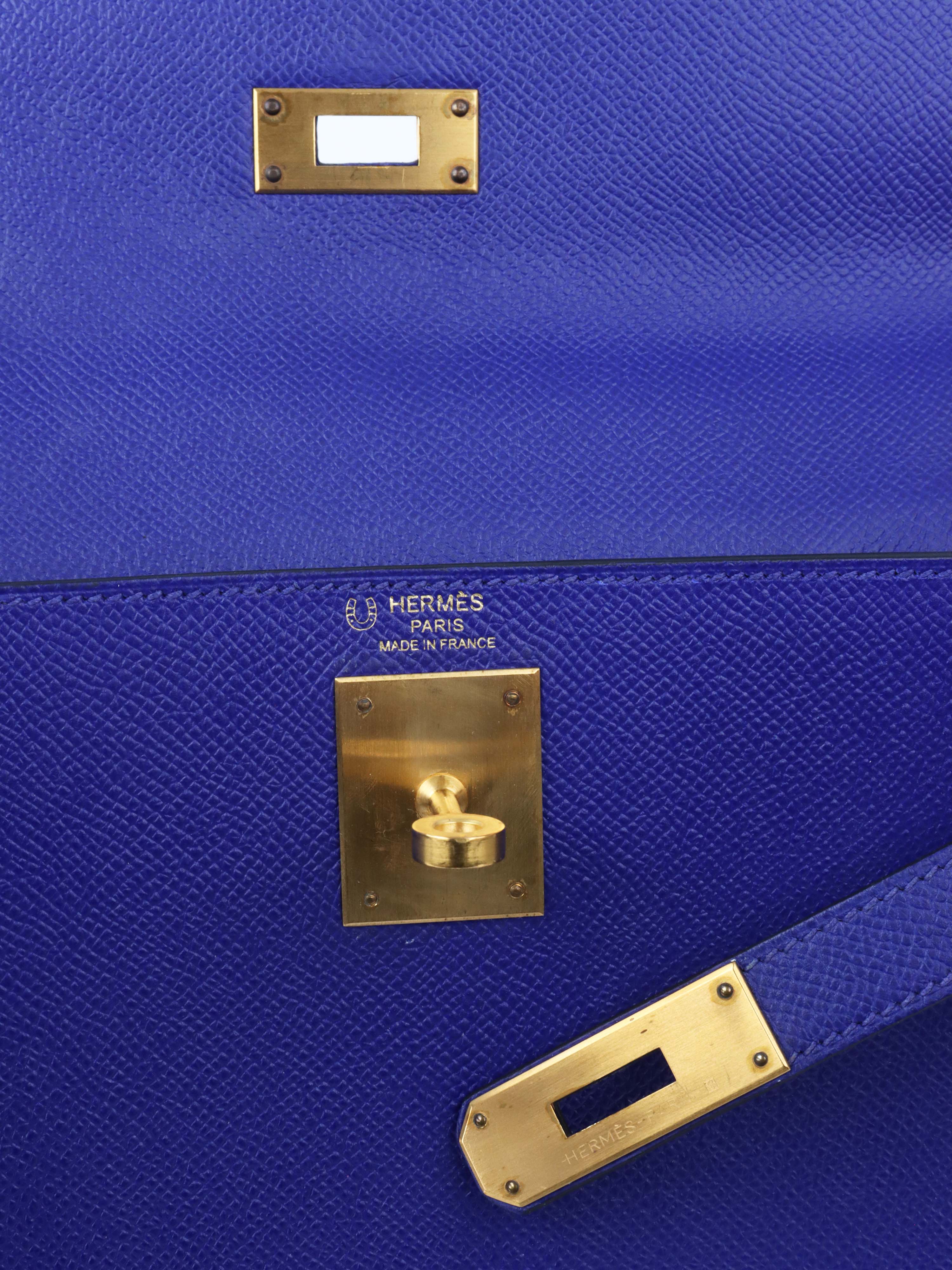 Hermes Kelly 28 Epsom in Blue Electric Stamp A GHW.