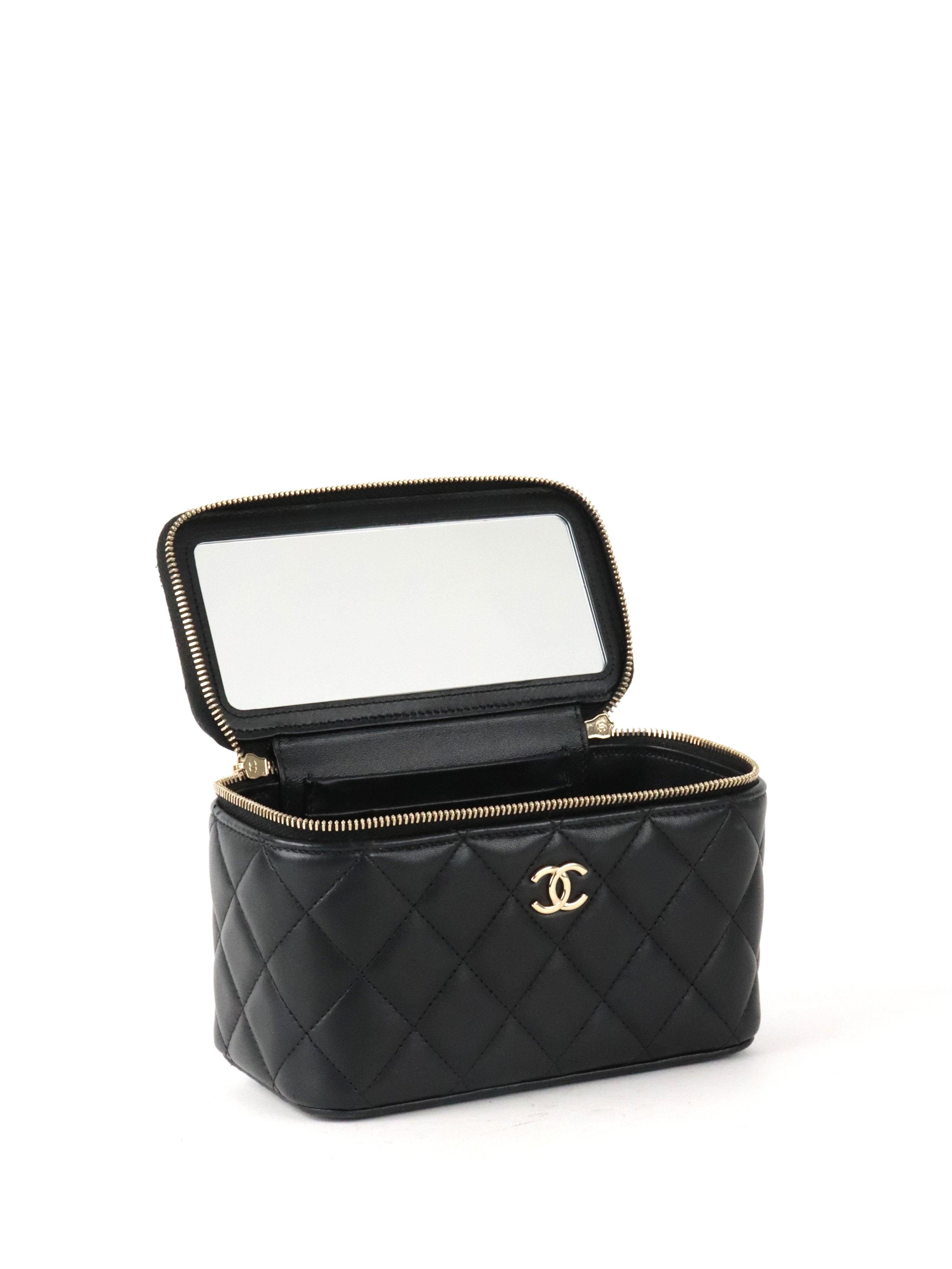 Chanel Black Lambskin Vanity Case with Handle LGHW