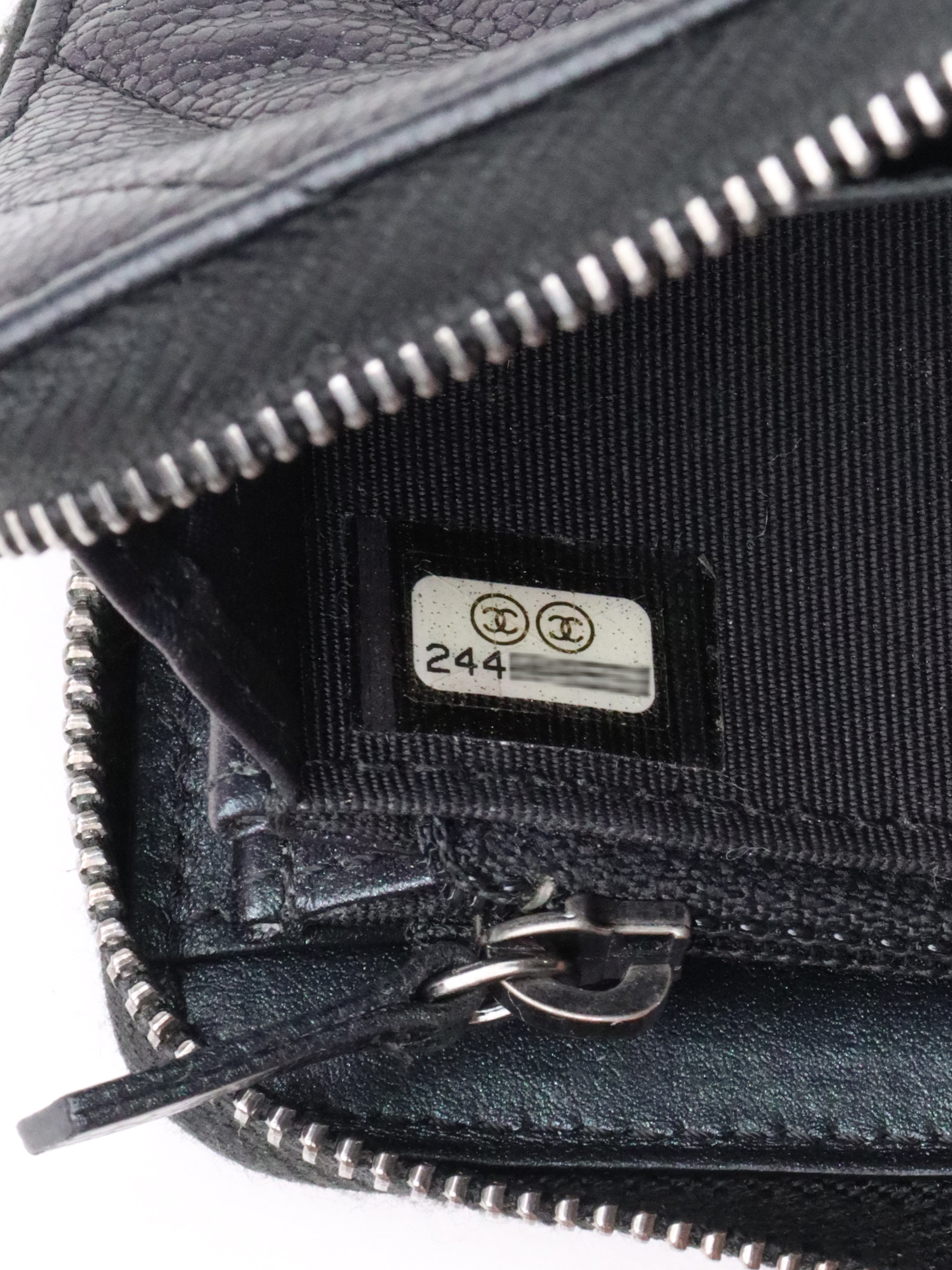 Chanel Irredescent Dark Charcoal Caviar Chevron Zip Wallet