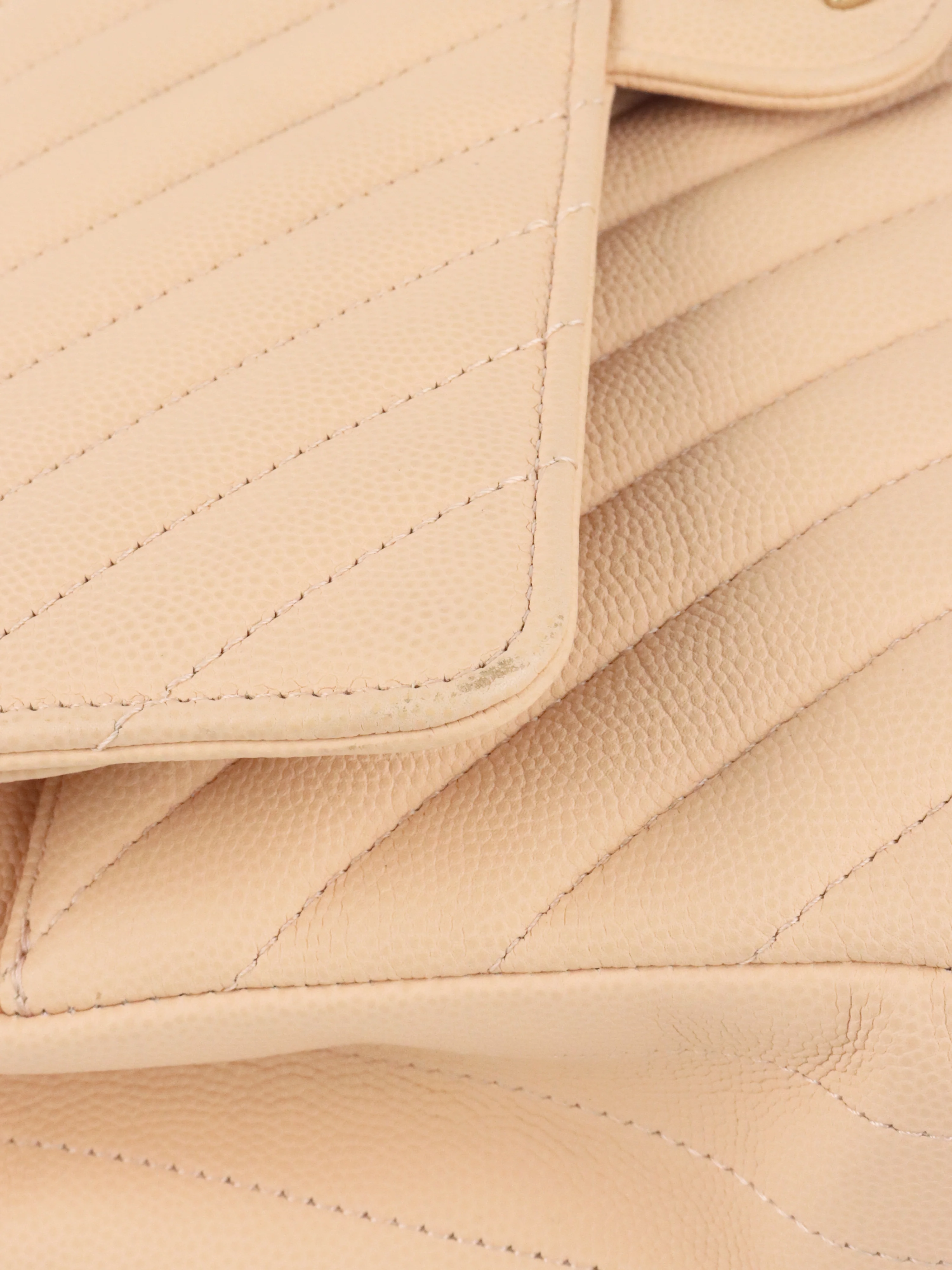Chanel Beige Claire Chevron Caviar Classic Flap