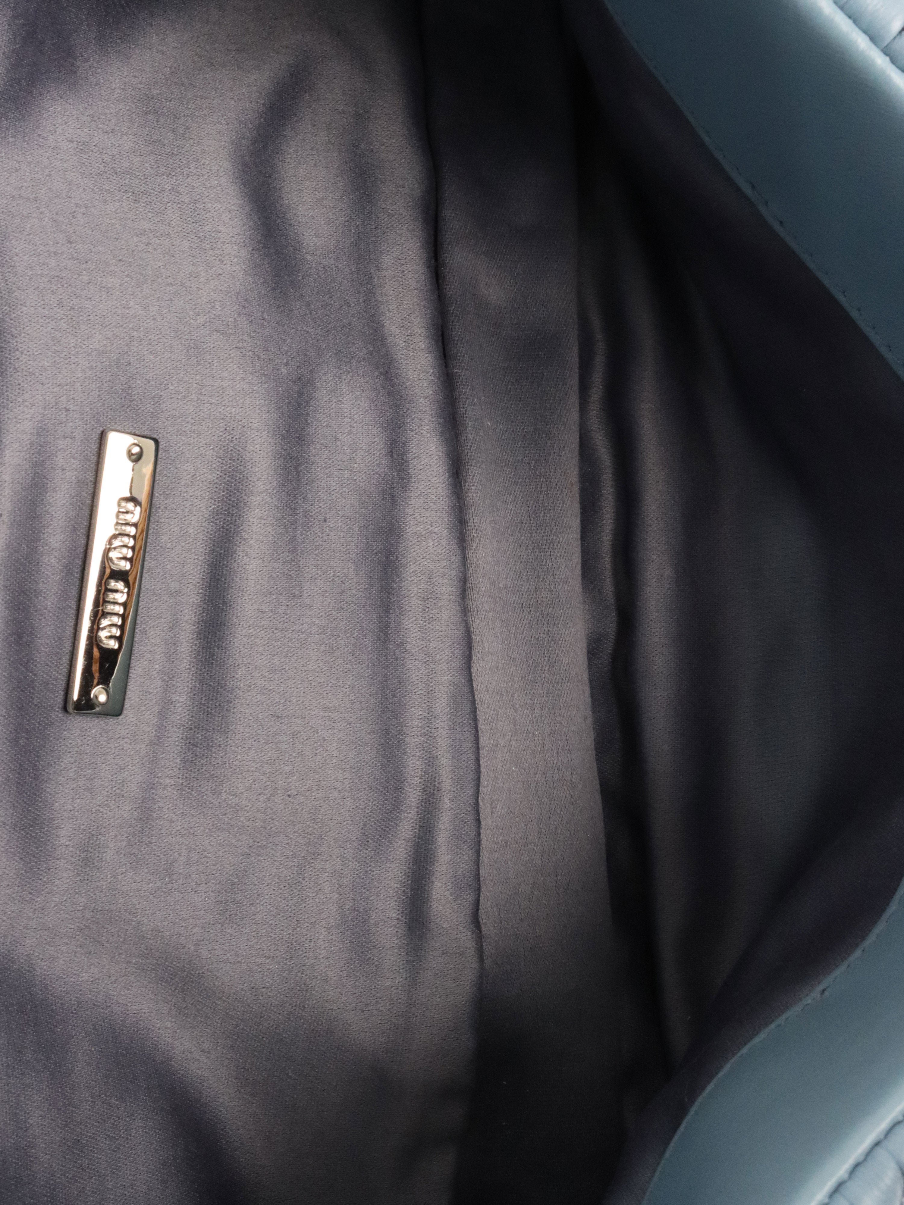 Miu Miu Light Blue Matelasse Nappa Crystal Chain Satchel