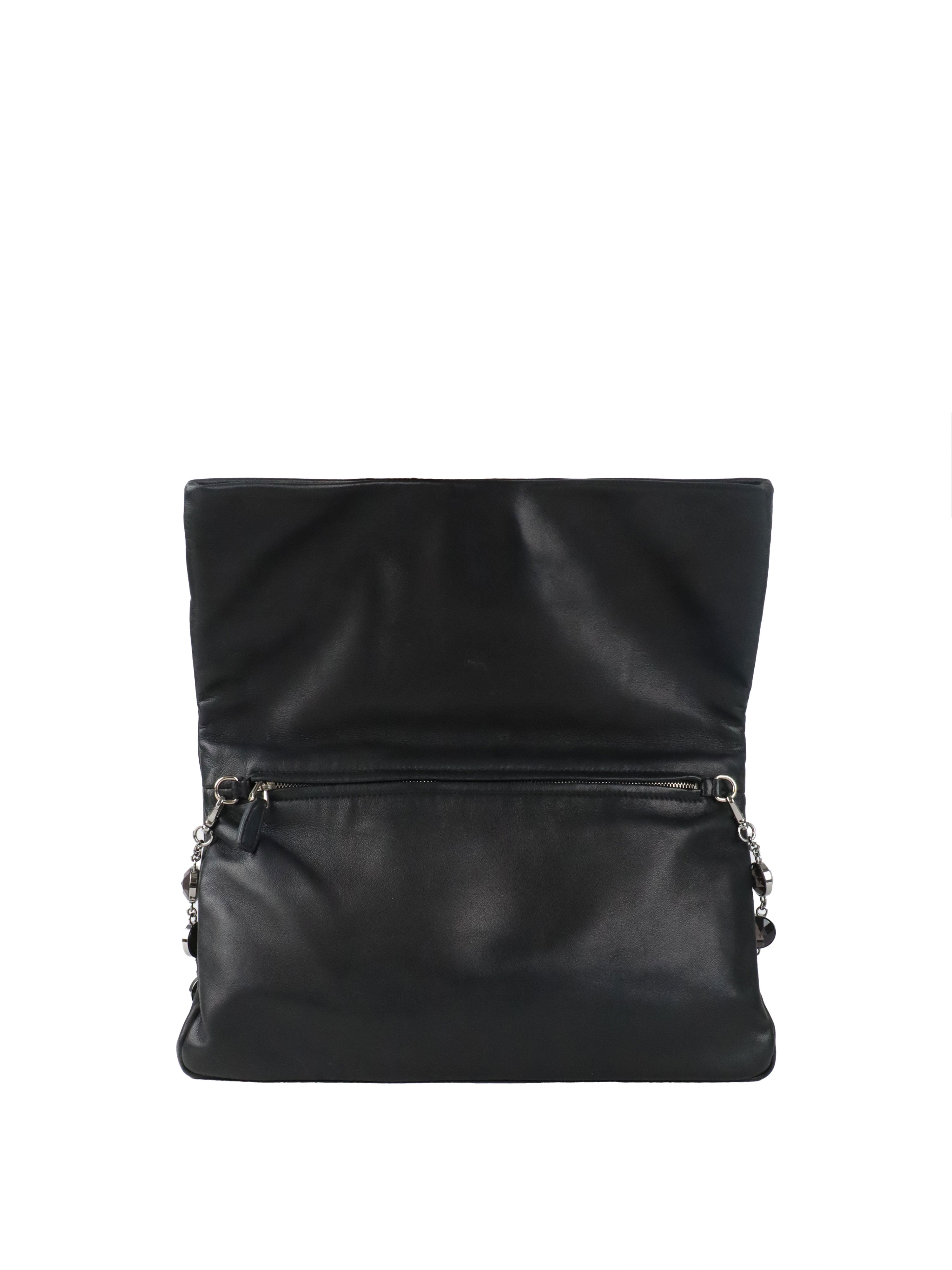 Miu Miu Black Smooth Leather with Crystal Strap Bag