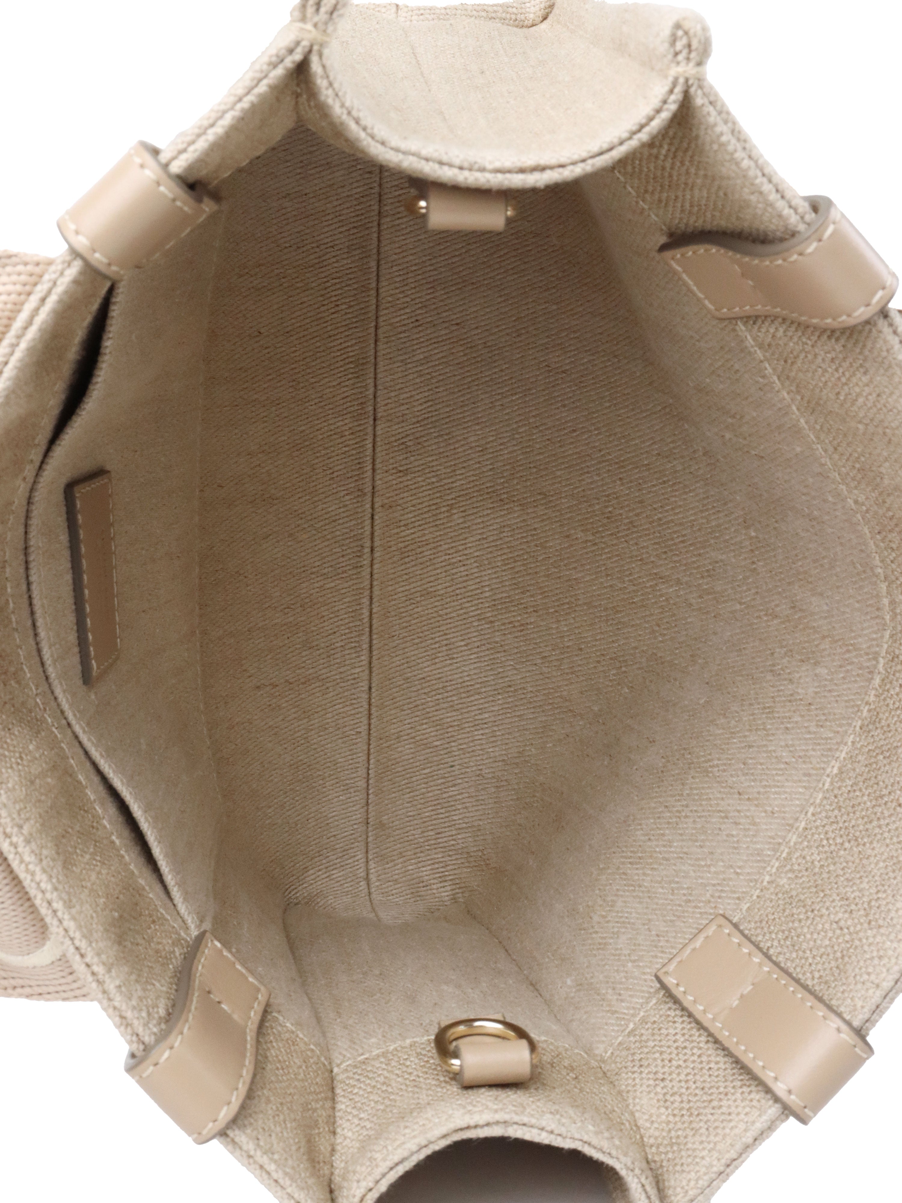 Chloe Neutral Small Woody Linen Tote Bag