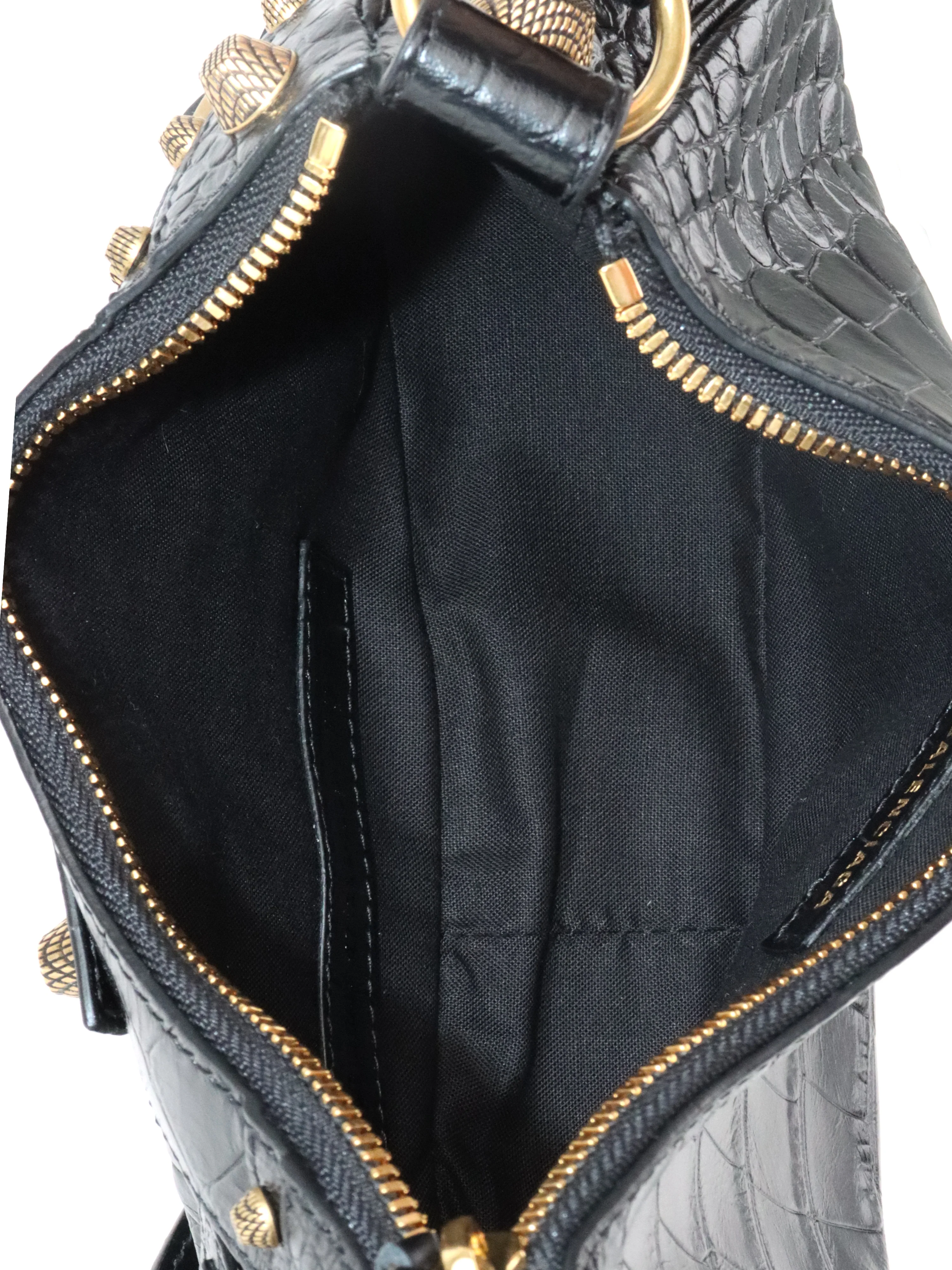 Balenciaga Black Crocodile Embossed Le Cagole XS Shoulder Bag