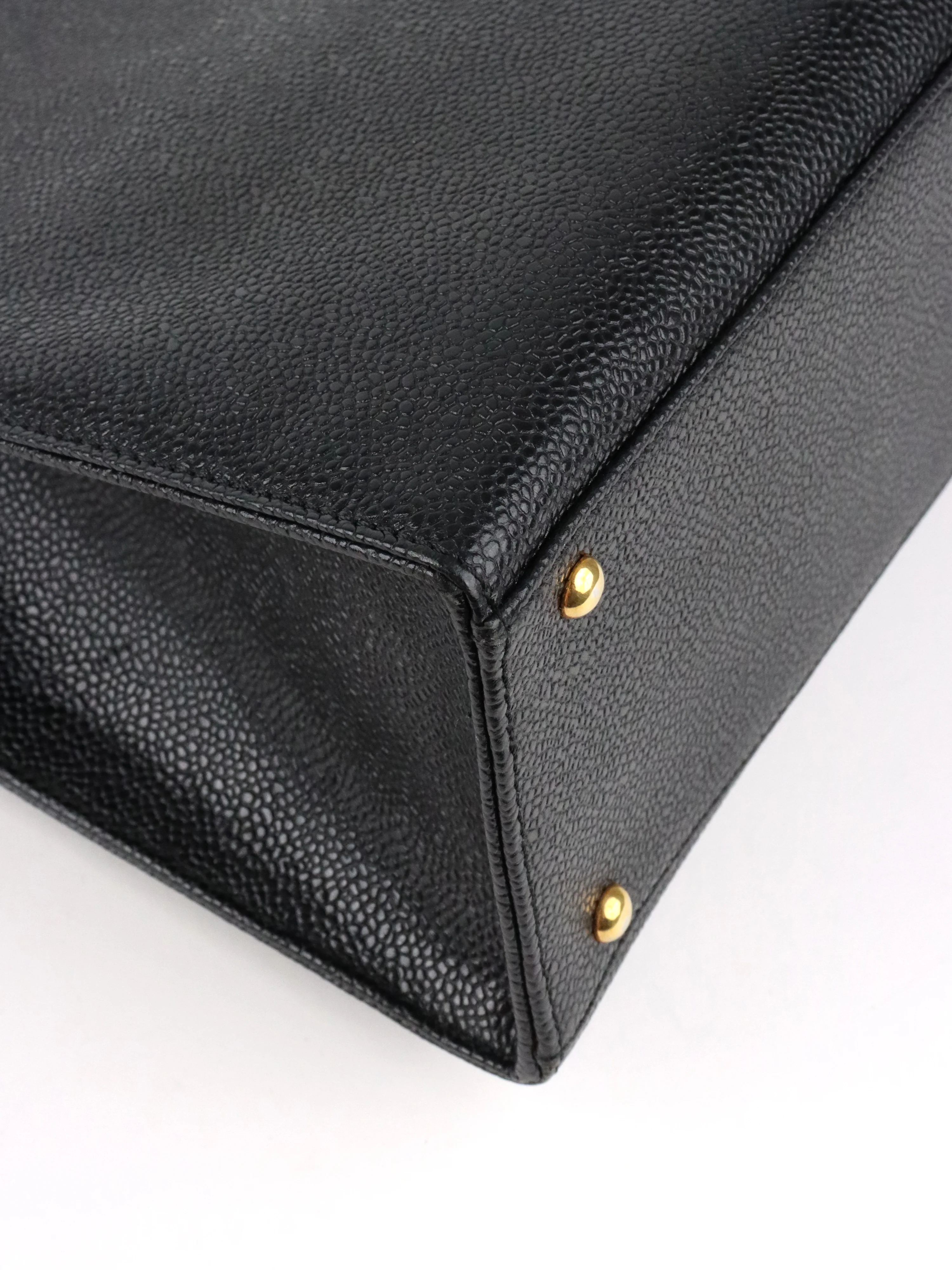 Chanel Vintage Stitched Logo Black Caviar Tote