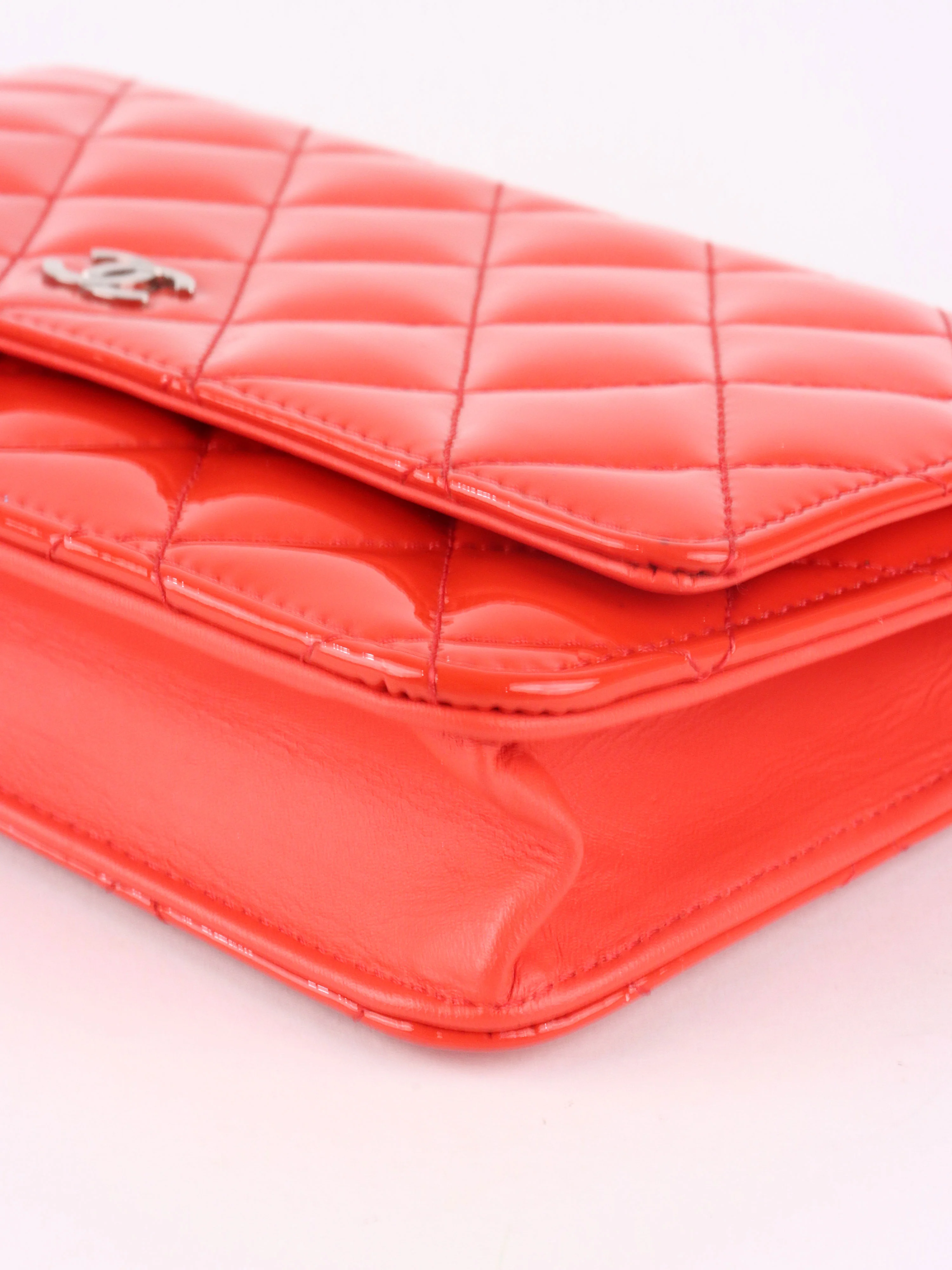 Chanel Red Patent Wallet on Chain SHW