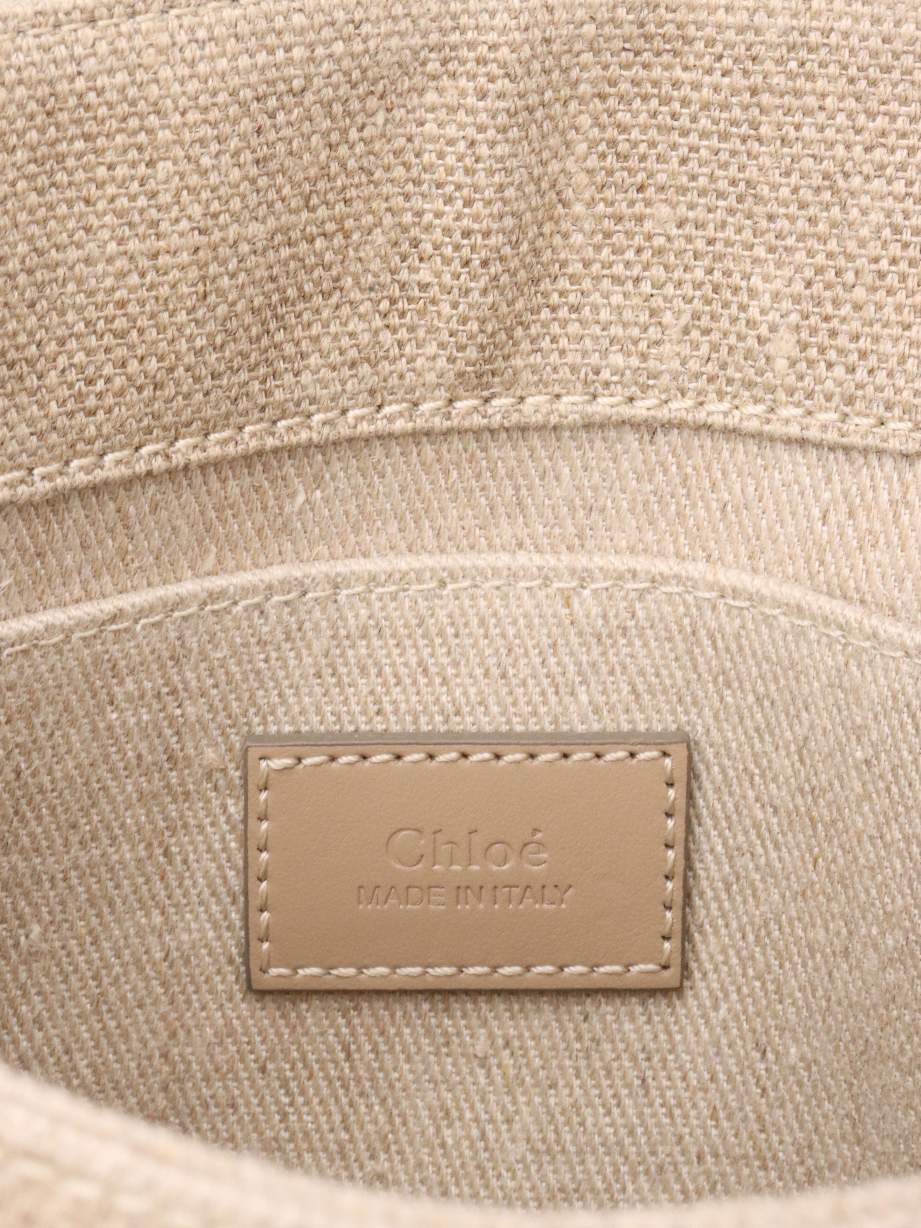 Chloe Neutral Small Woody Linen Tote Bag