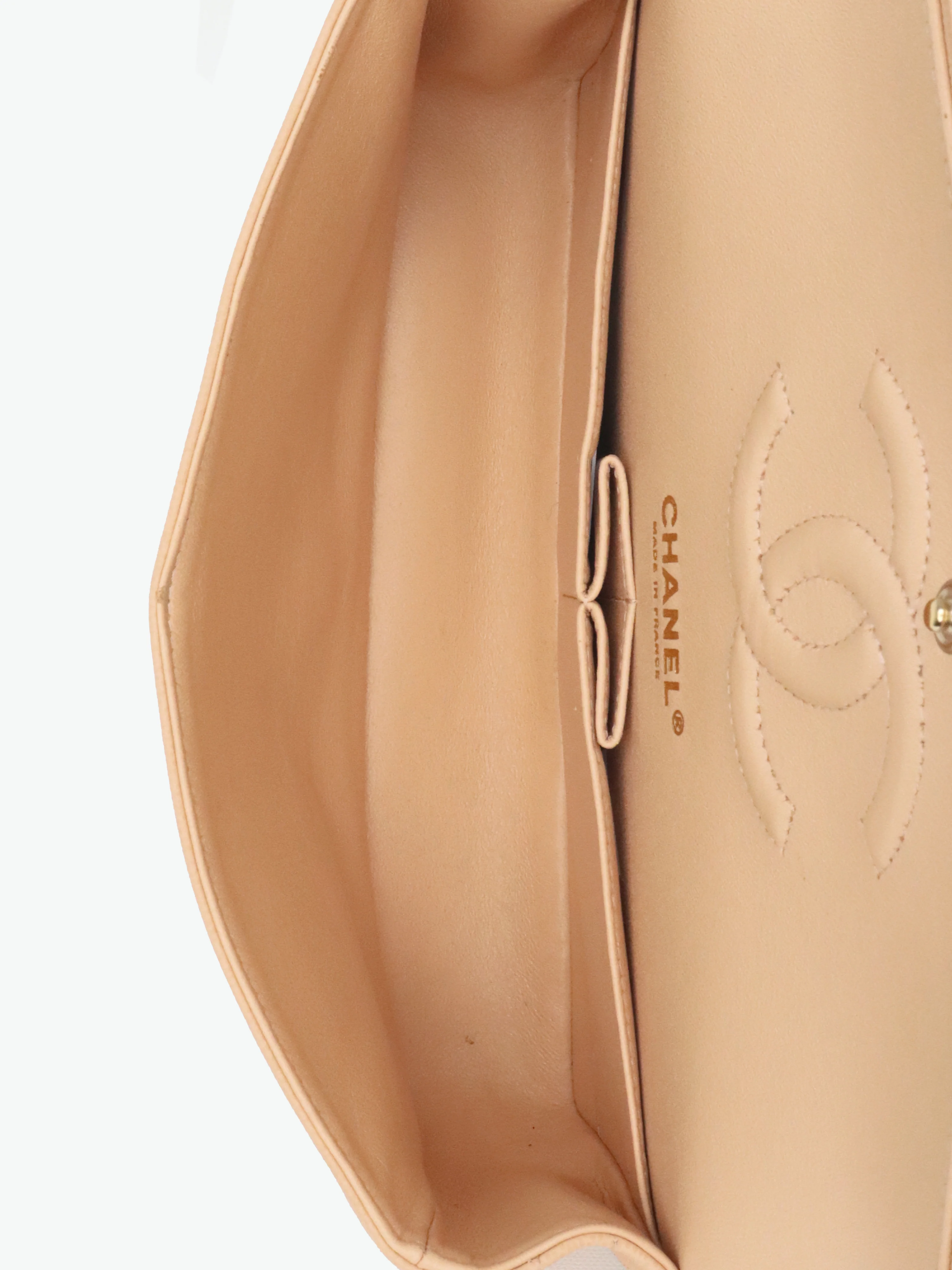 Chanel Beige Claire Chevron Caviar Classic Flap