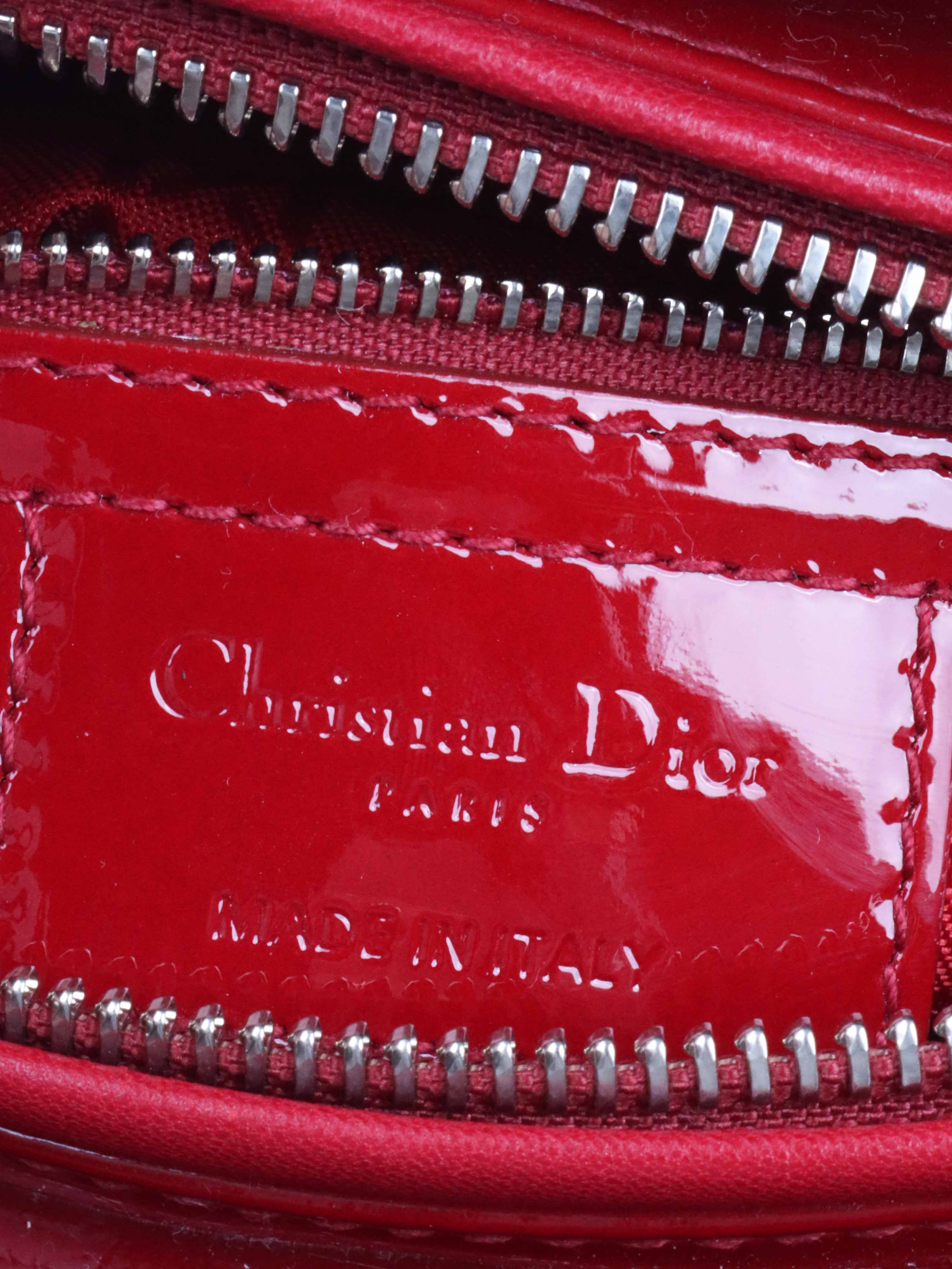 Christian Dior Lady Dior Medium Red Wine Patent Leather SHW.