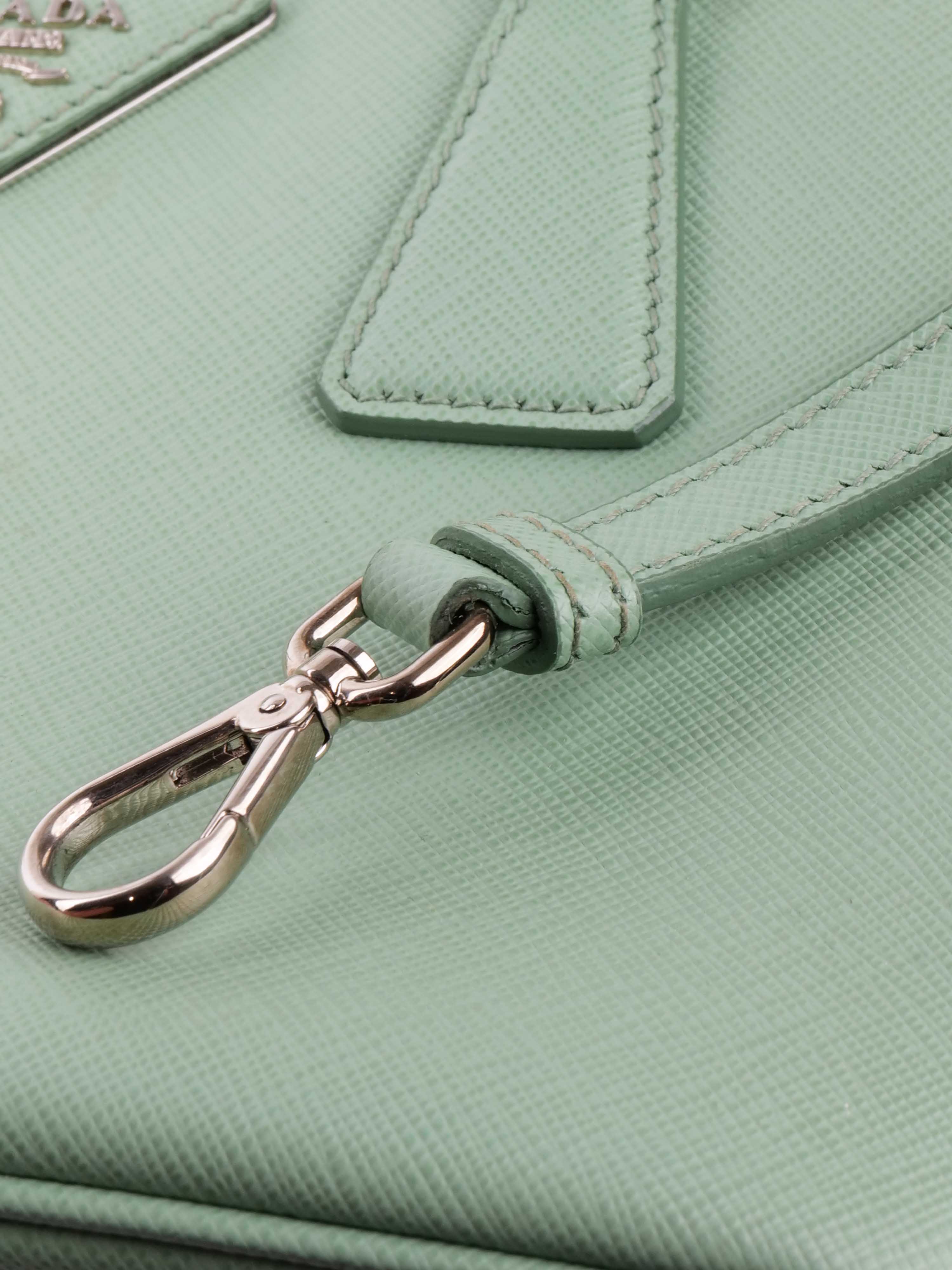 Prada Mint Green Saffiano Double Zipped Small Tote.