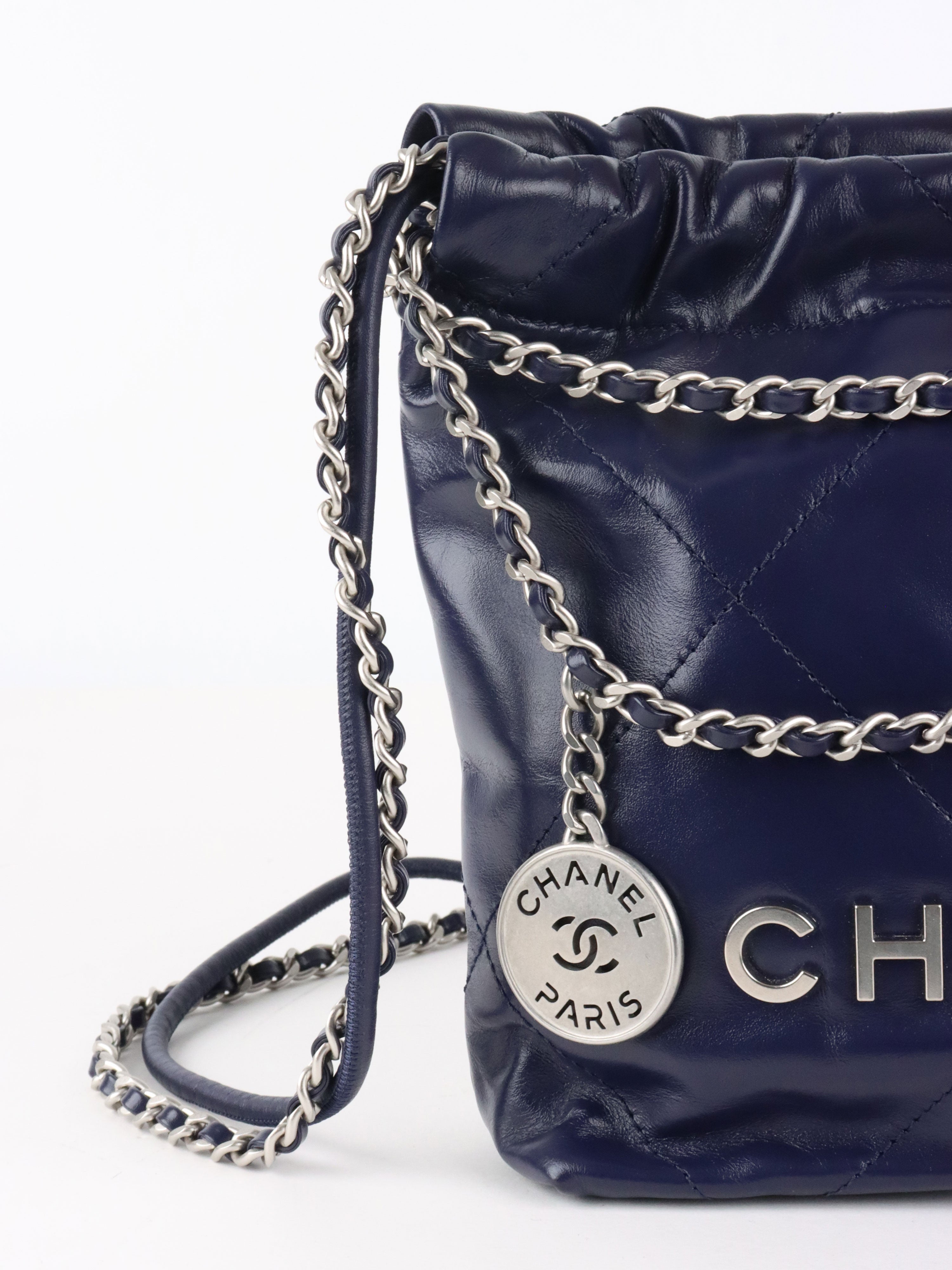 Chanel Mini 22 Navy Shiny Calfskin Quilted Bag