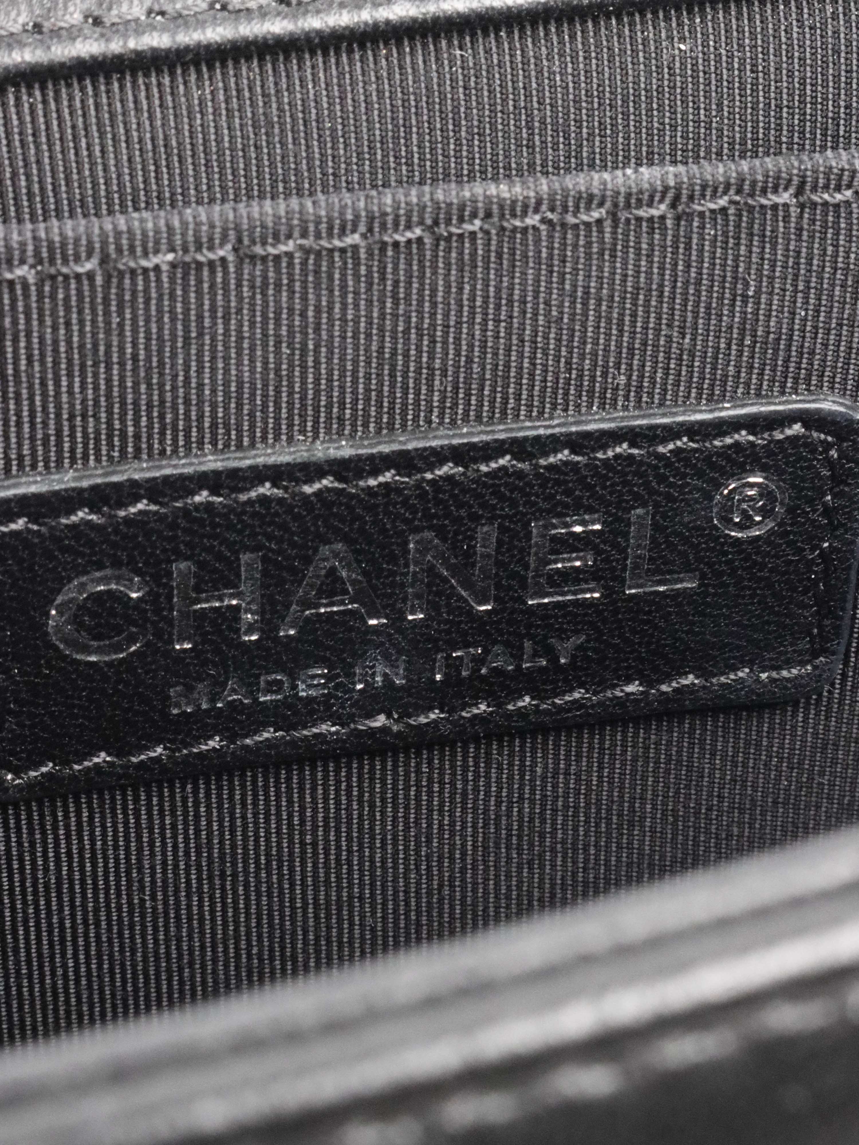 Chanel Black Lambskin Medium Boy Bag Ruthenium Finish Metal Hardware.