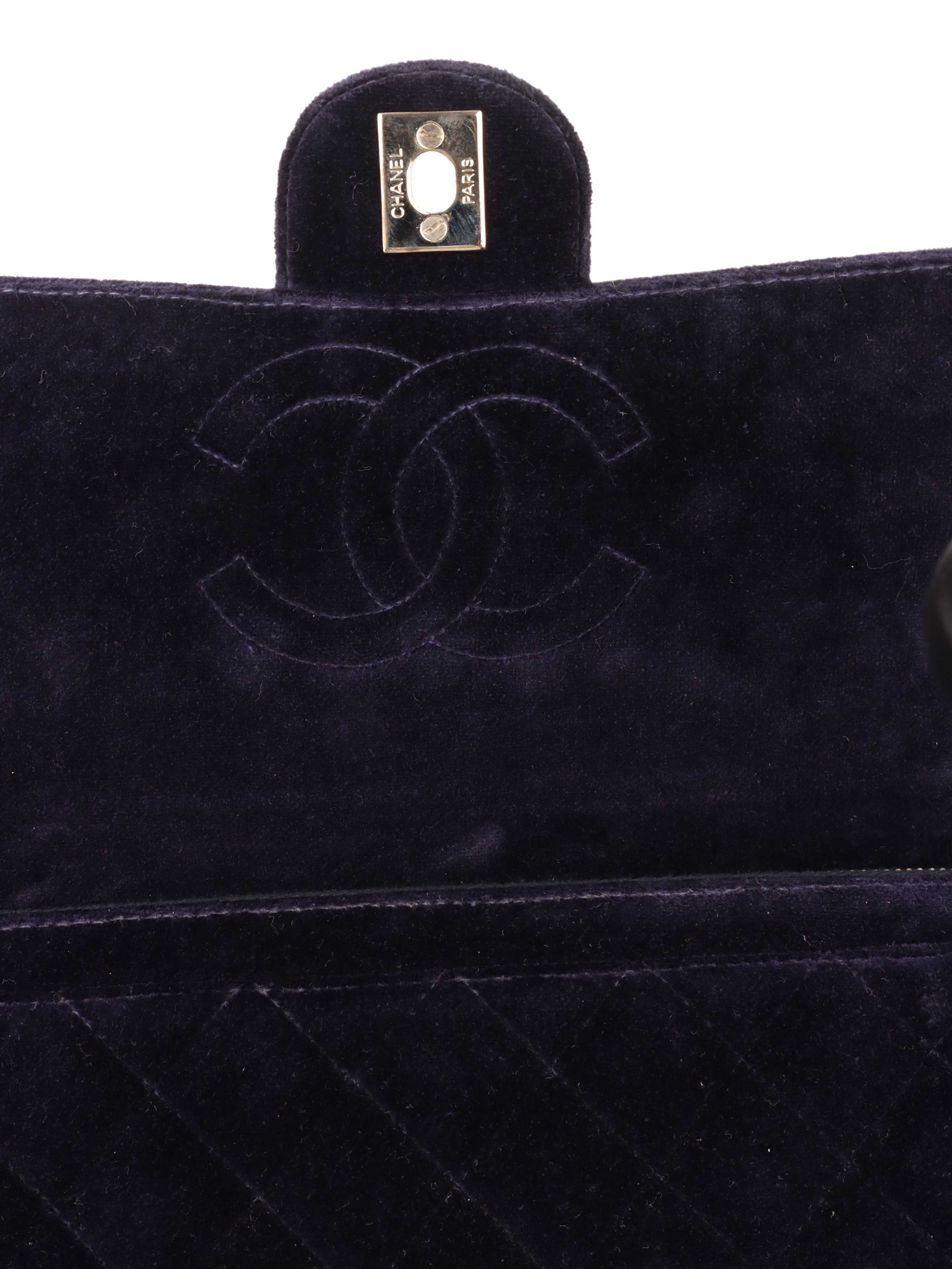 Chanel Vintage Navy Velvet Classic Flap Backpack.