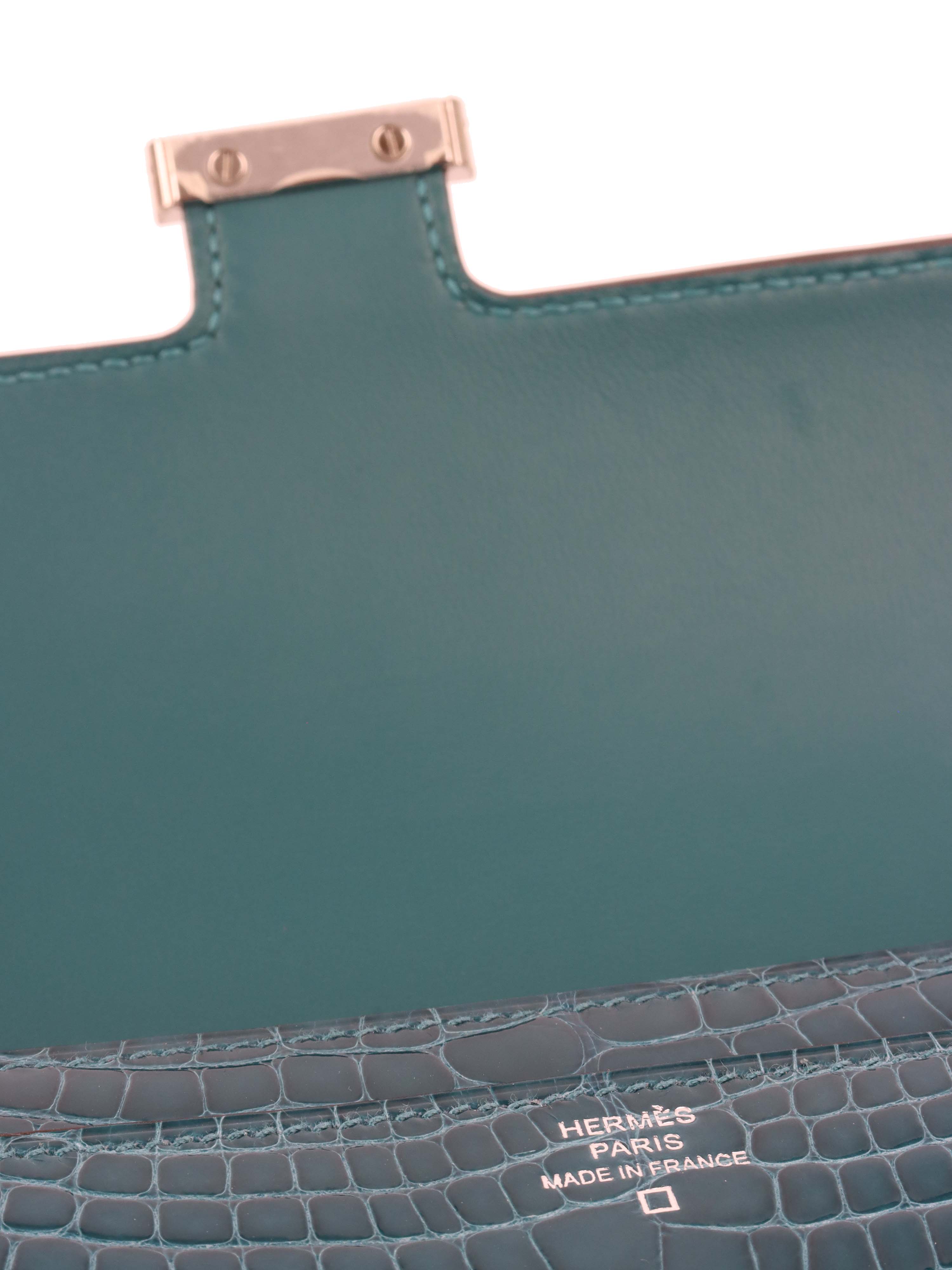 Hermes Alligator Constance Wallet Vert Bosphore.