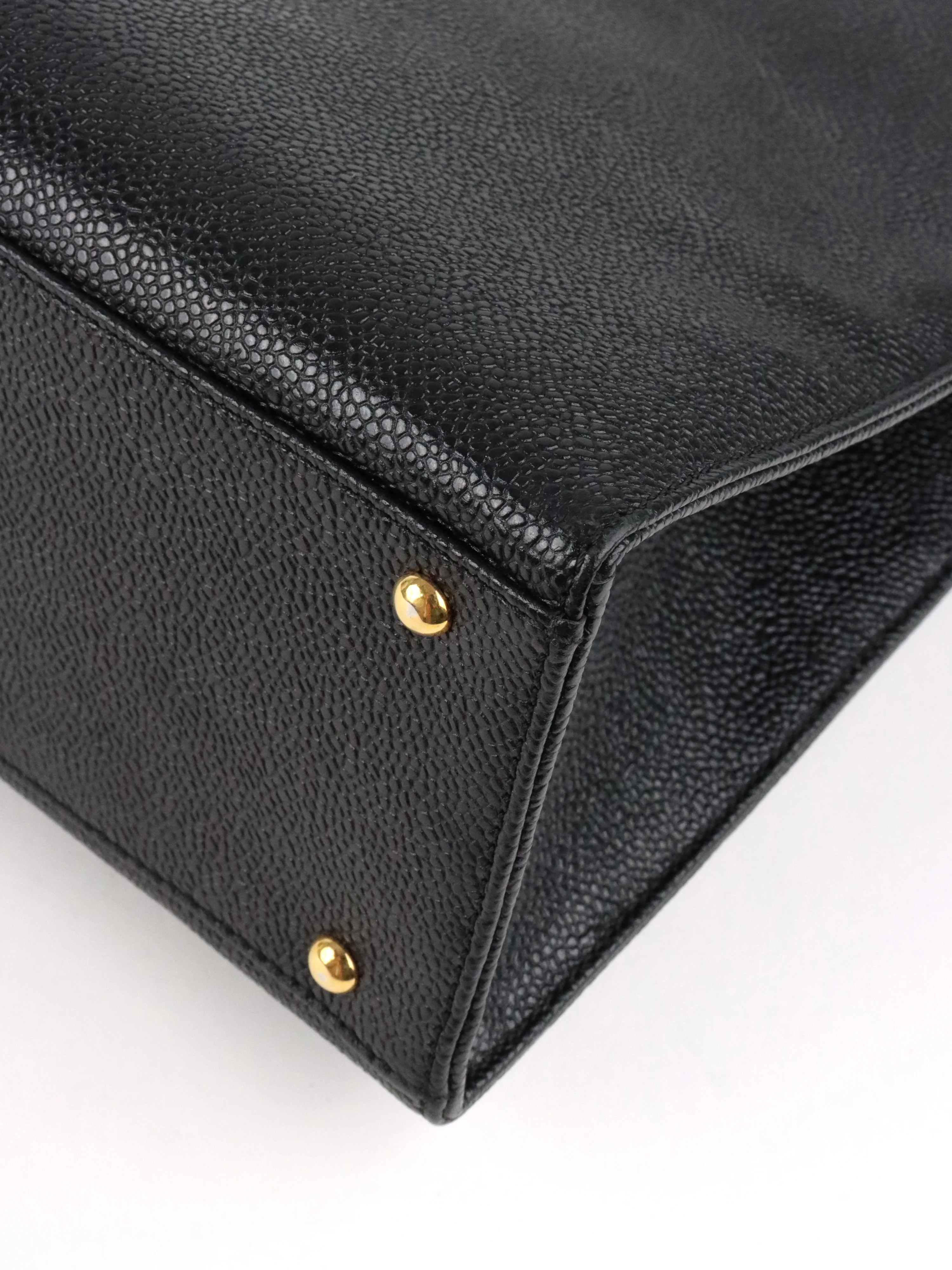 Chanel Vintage Stitched Logo Black Caviar Tote