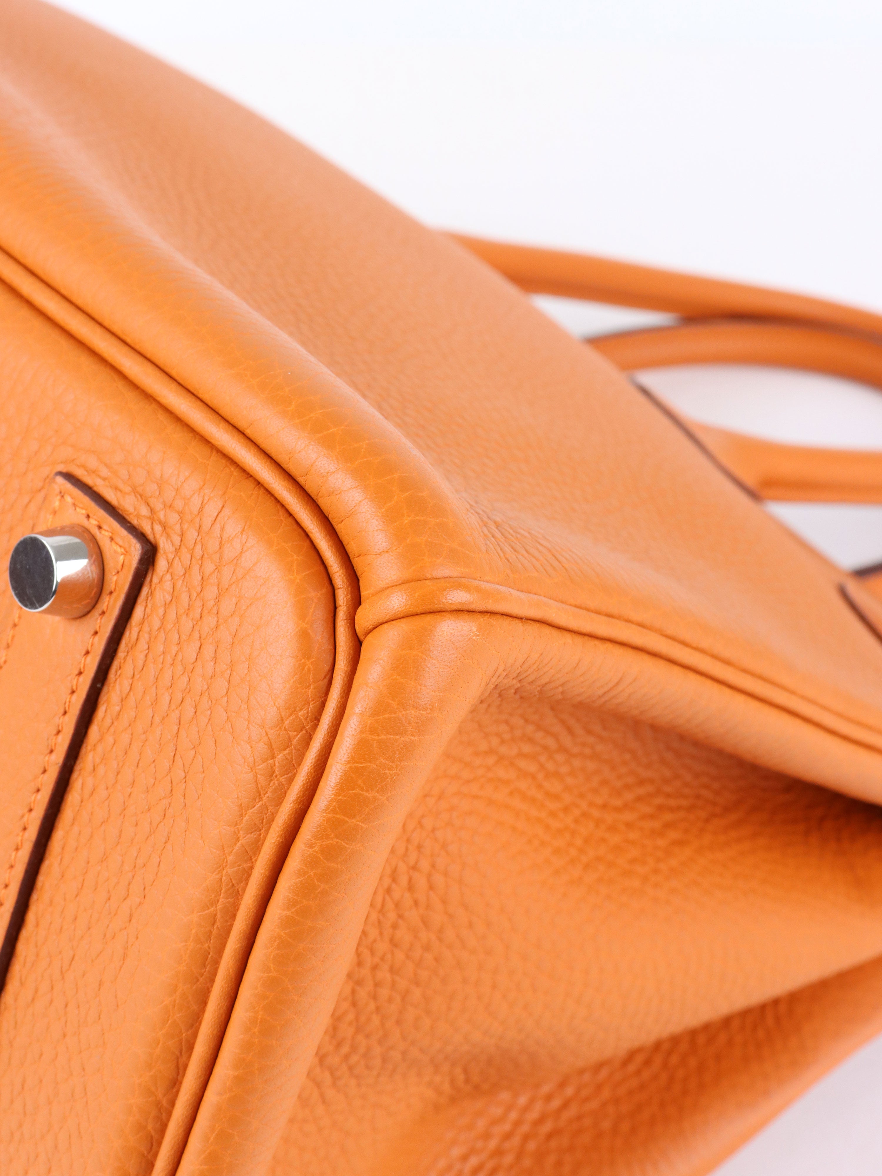 Hermes Birkin 35 Orange H Clemence Leather Stamp J Square