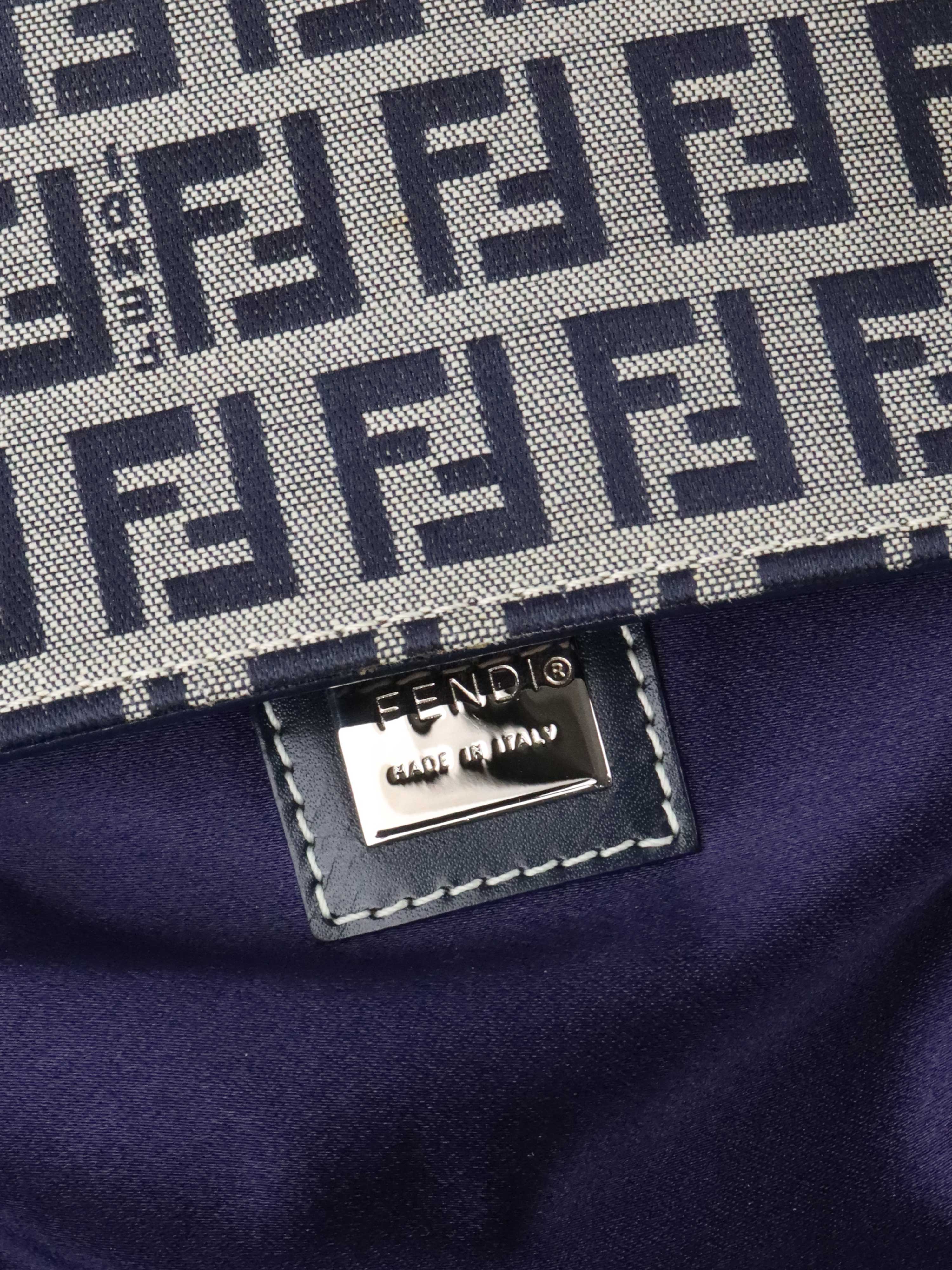 Fendi Vintage Navy Zucchino Canvas Boston Bag