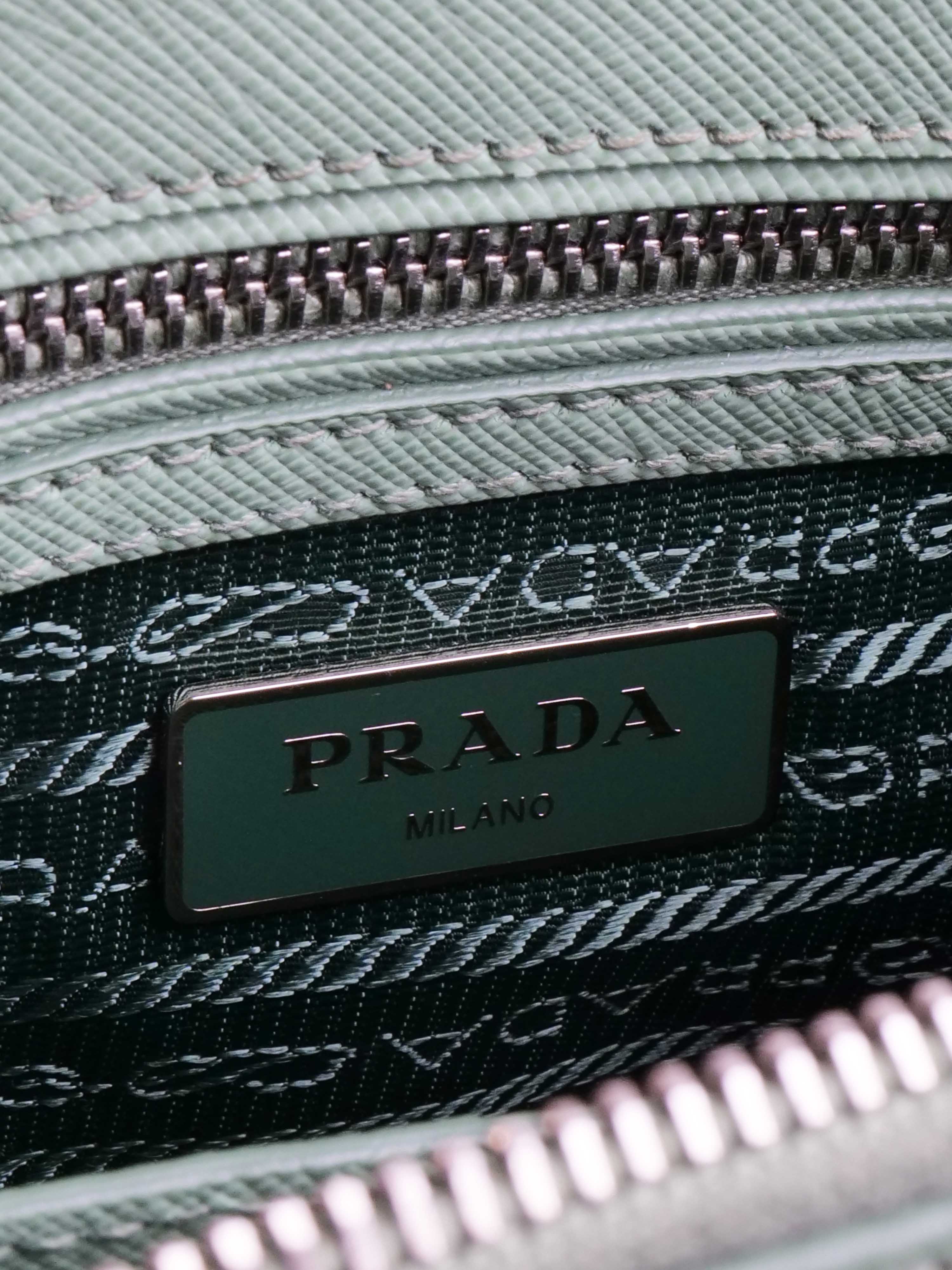 Prada Mint Green Saffiano Double Zipped Small Tote.