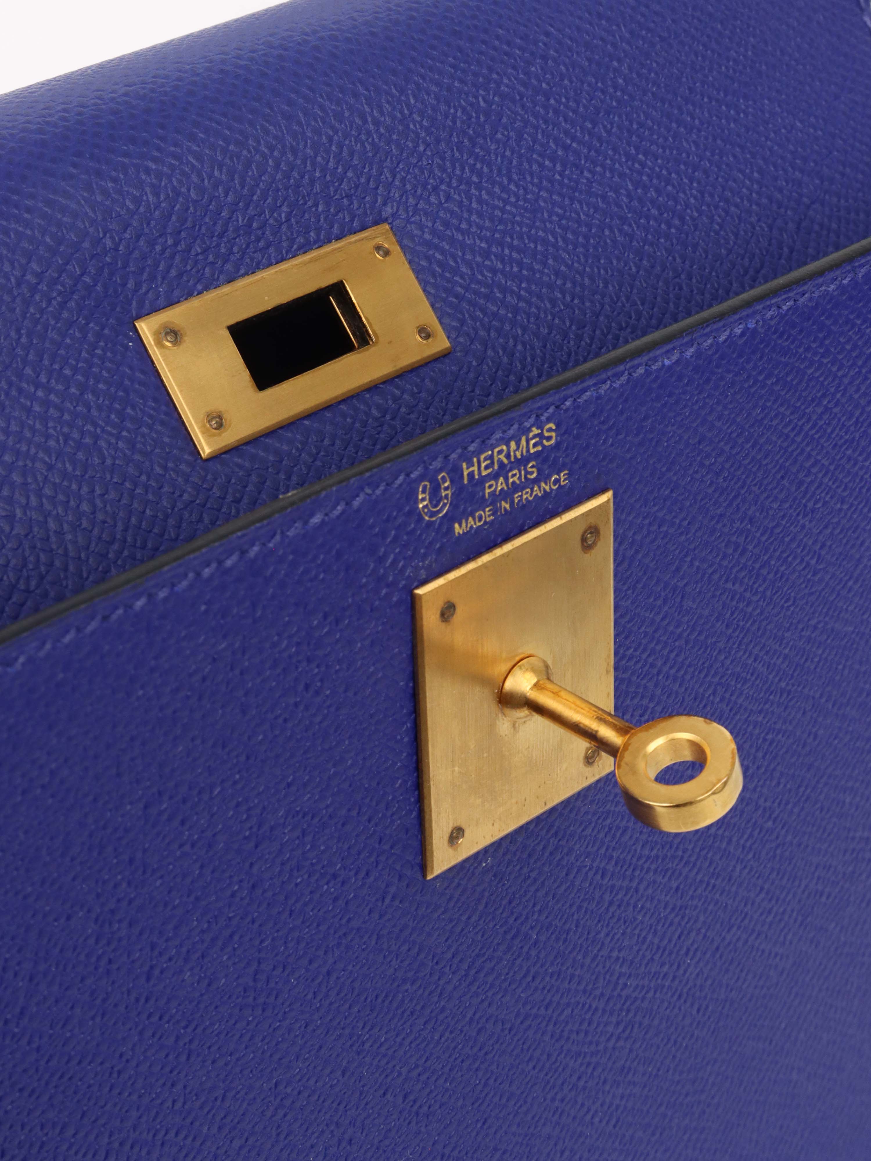 Hermes Kelly 28 Epsom in Blue Electric Stamp A GHW.