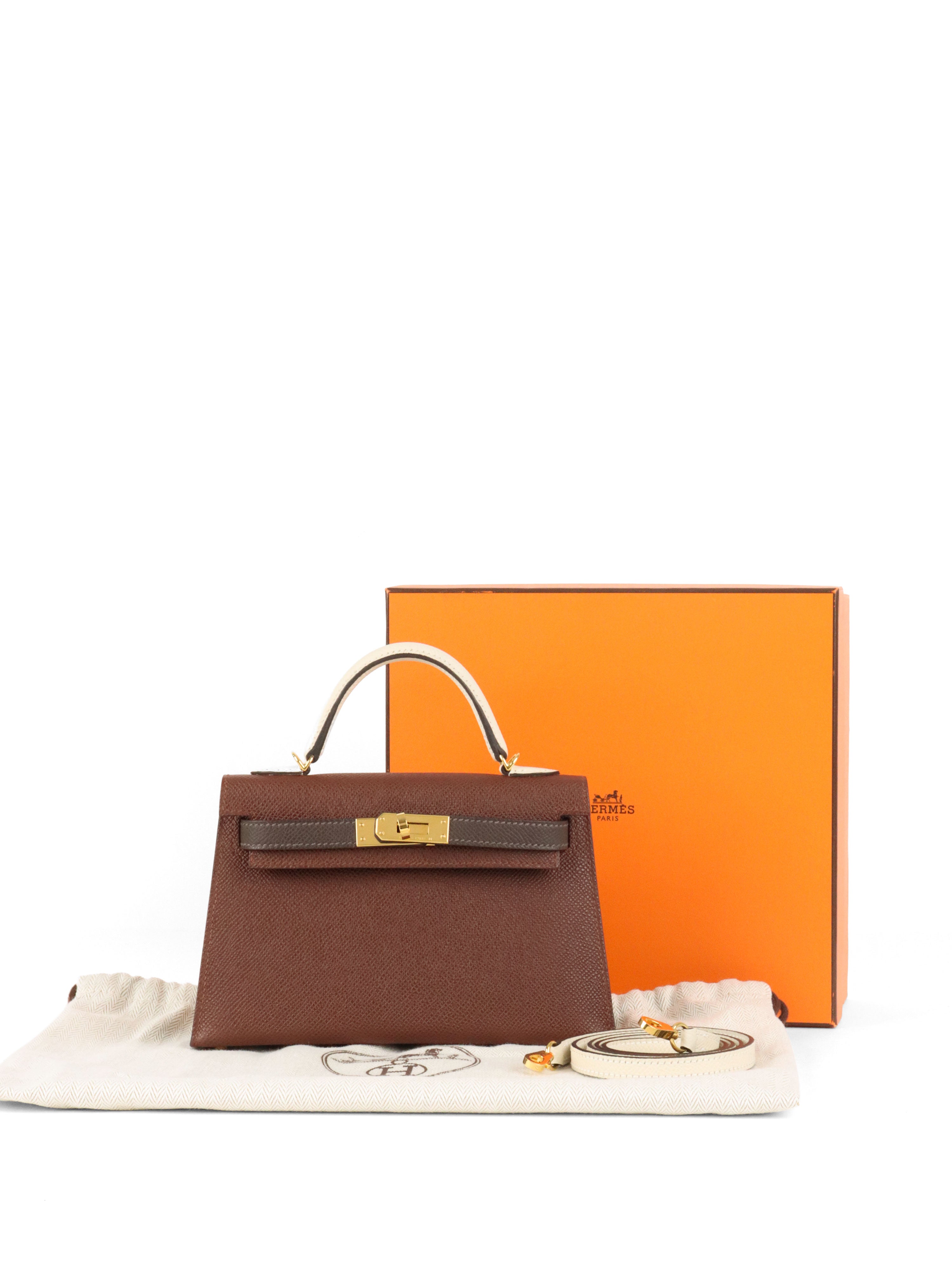 Hermes Mini Kelly Tricolour Terre/Ebene/Craie Stamp K