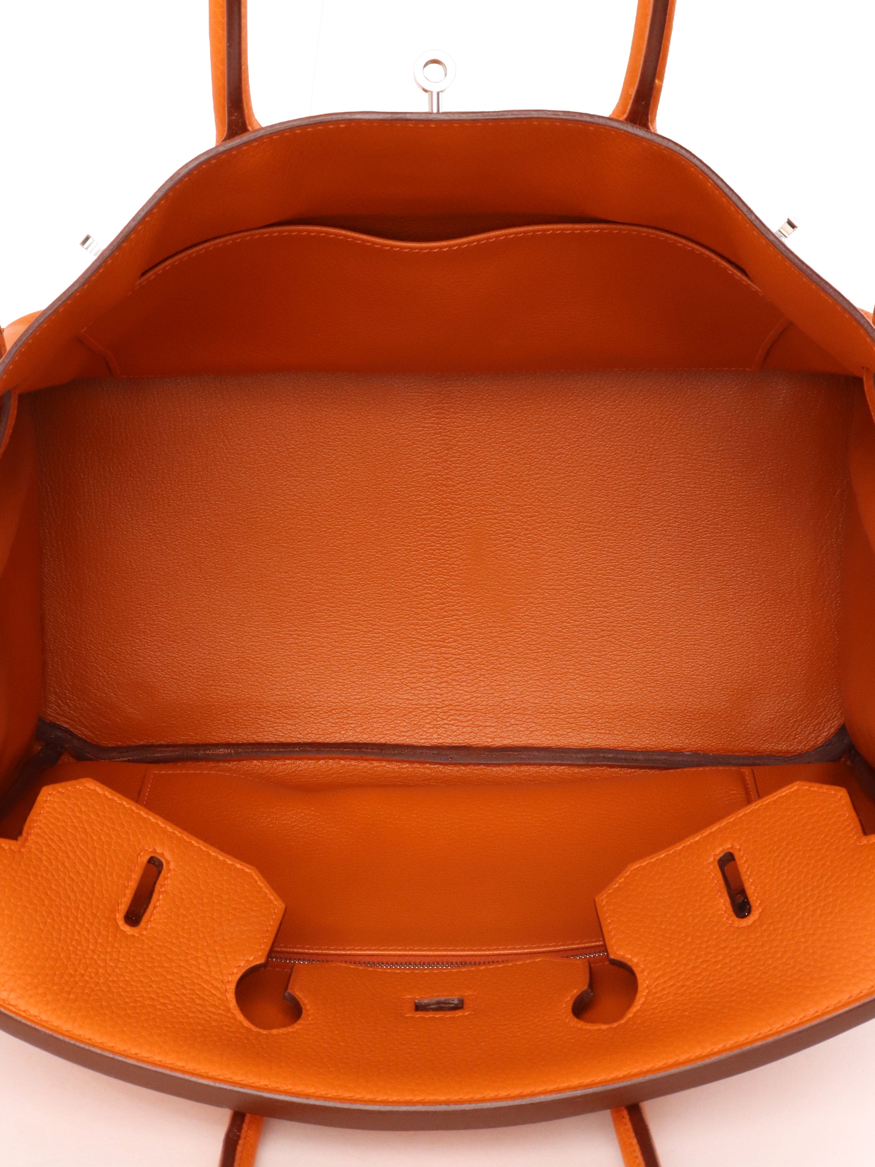 Hermes Birkin 35 Orange H Clemence Leather Stamp J Square