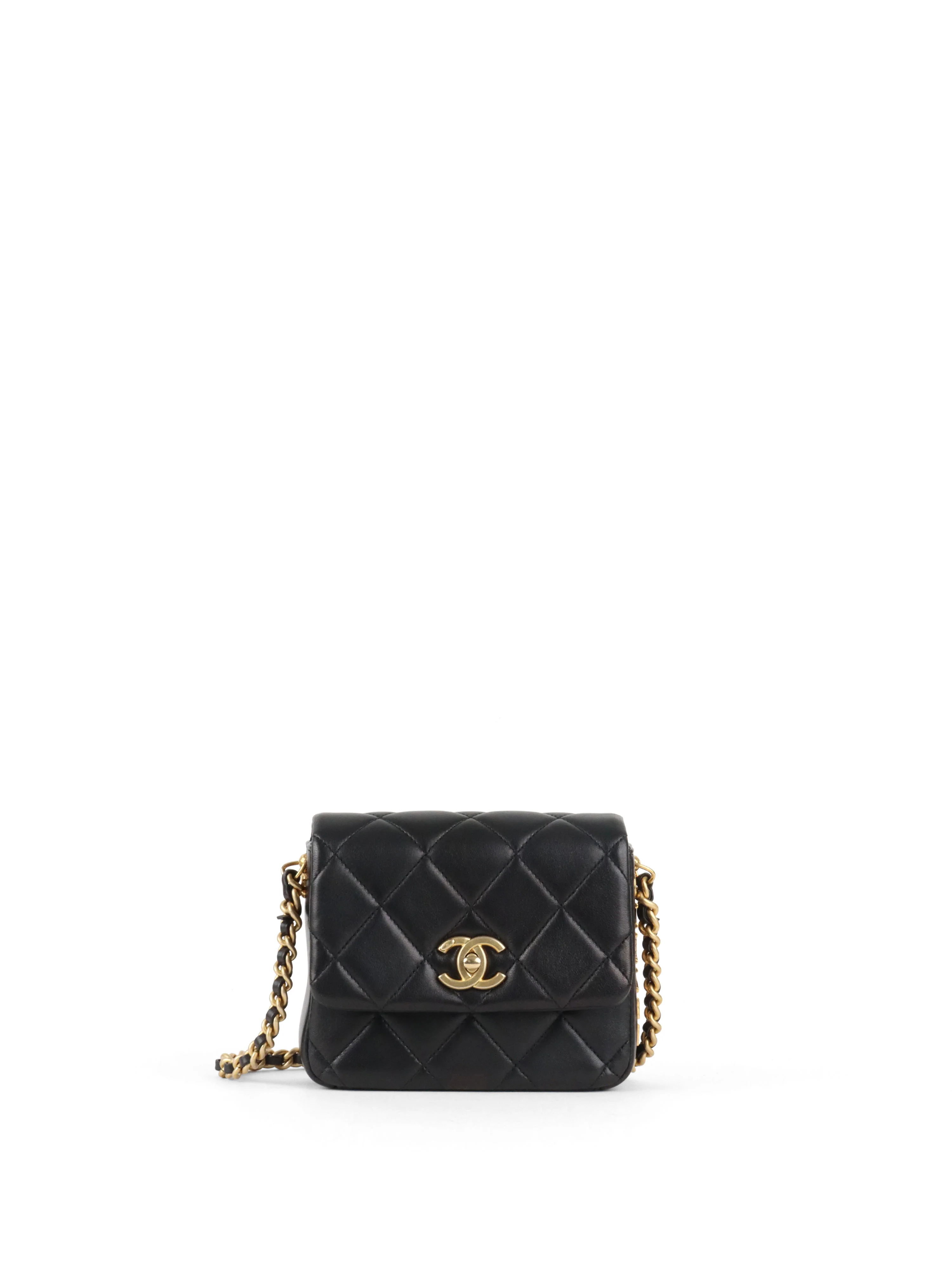Chanel 21B Black Lambskin Quilted Mini Square Flap Bag GHW