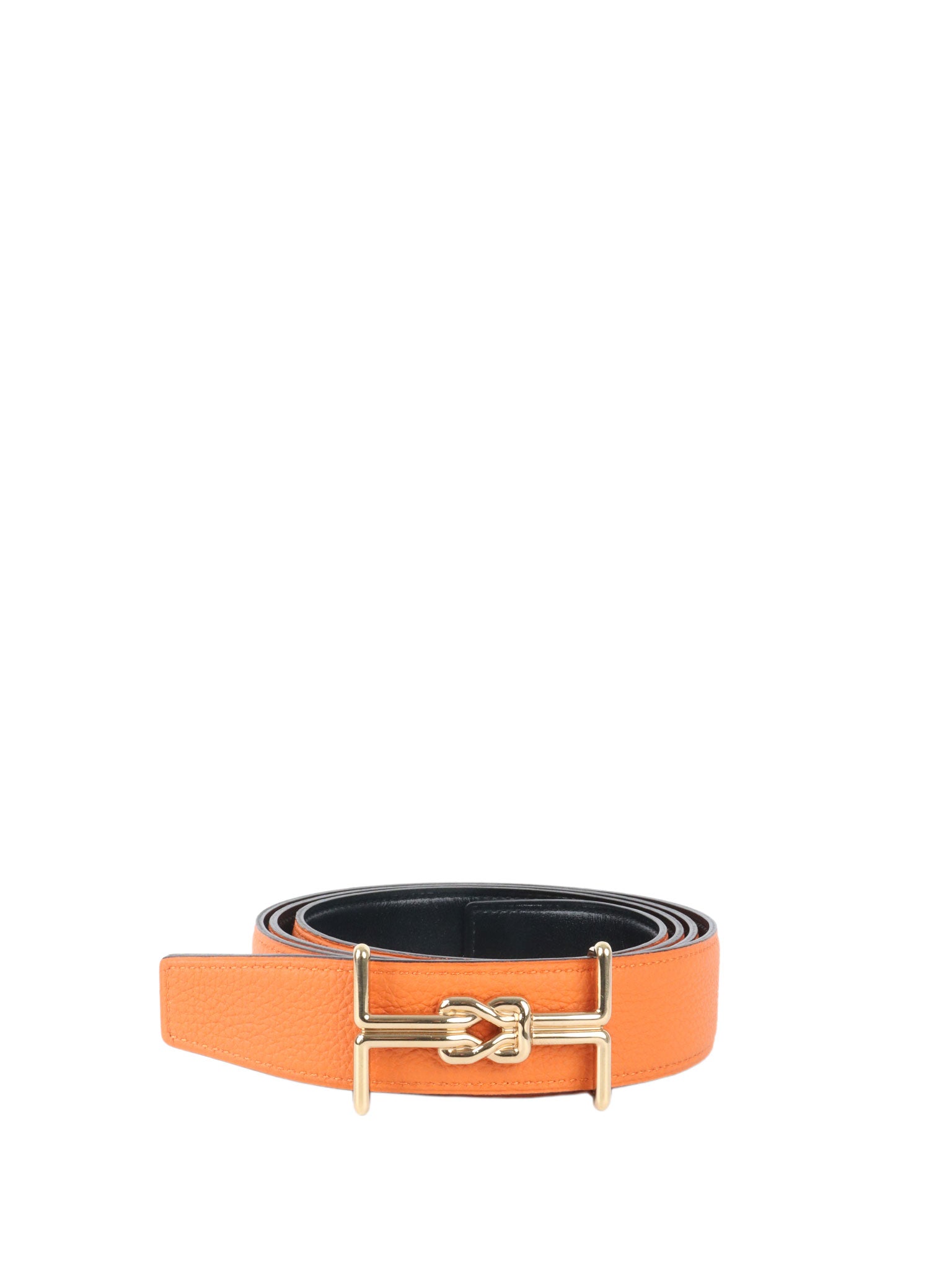 Hermes Reversible leather belt in Noir/Orange 32 mm.