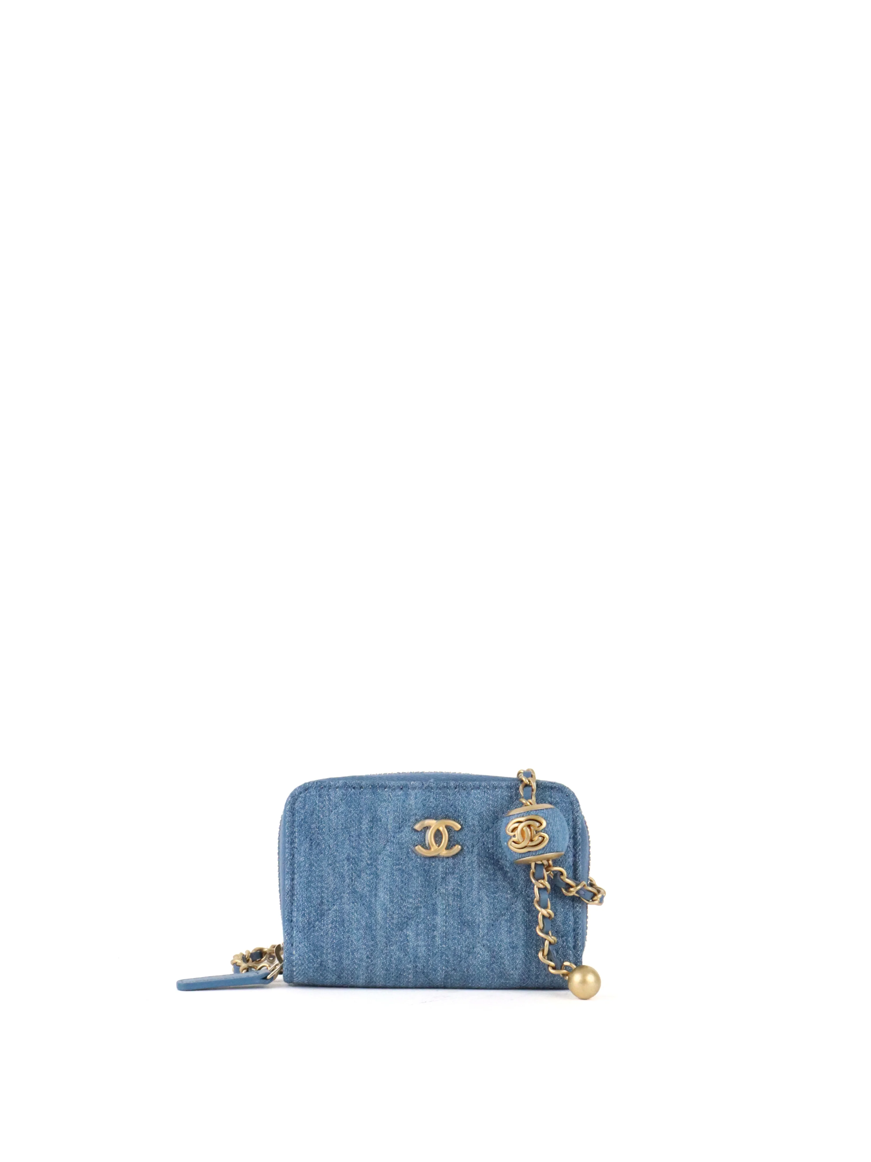 Chanel Mini Denim Cardholder with Pearl Crush
