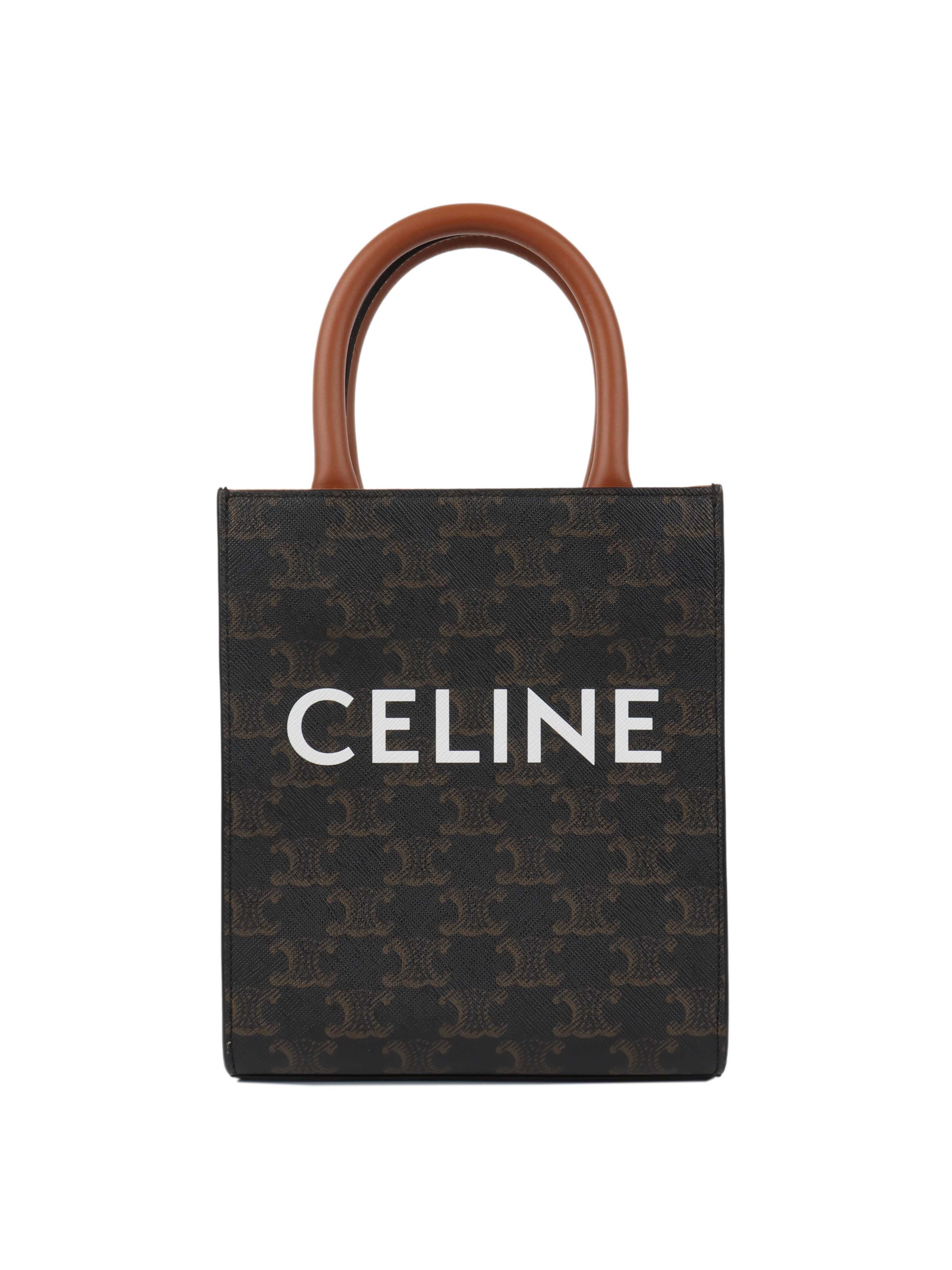 Celine Mini Vertical Cabas in Triomphe Canvas with Celine Print.