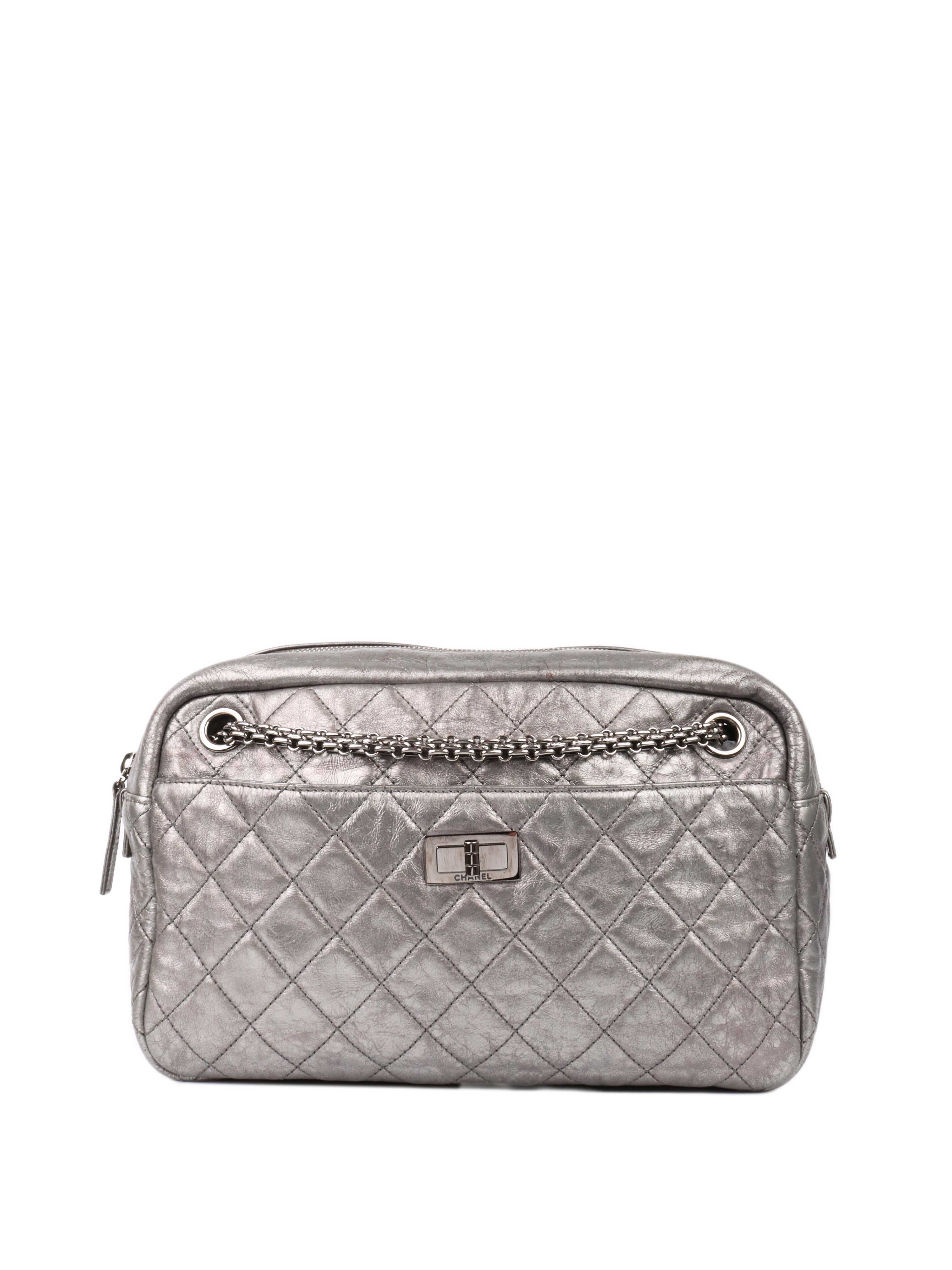 Chanel Metallic Silver 2.55 Reissue Camera Bag.