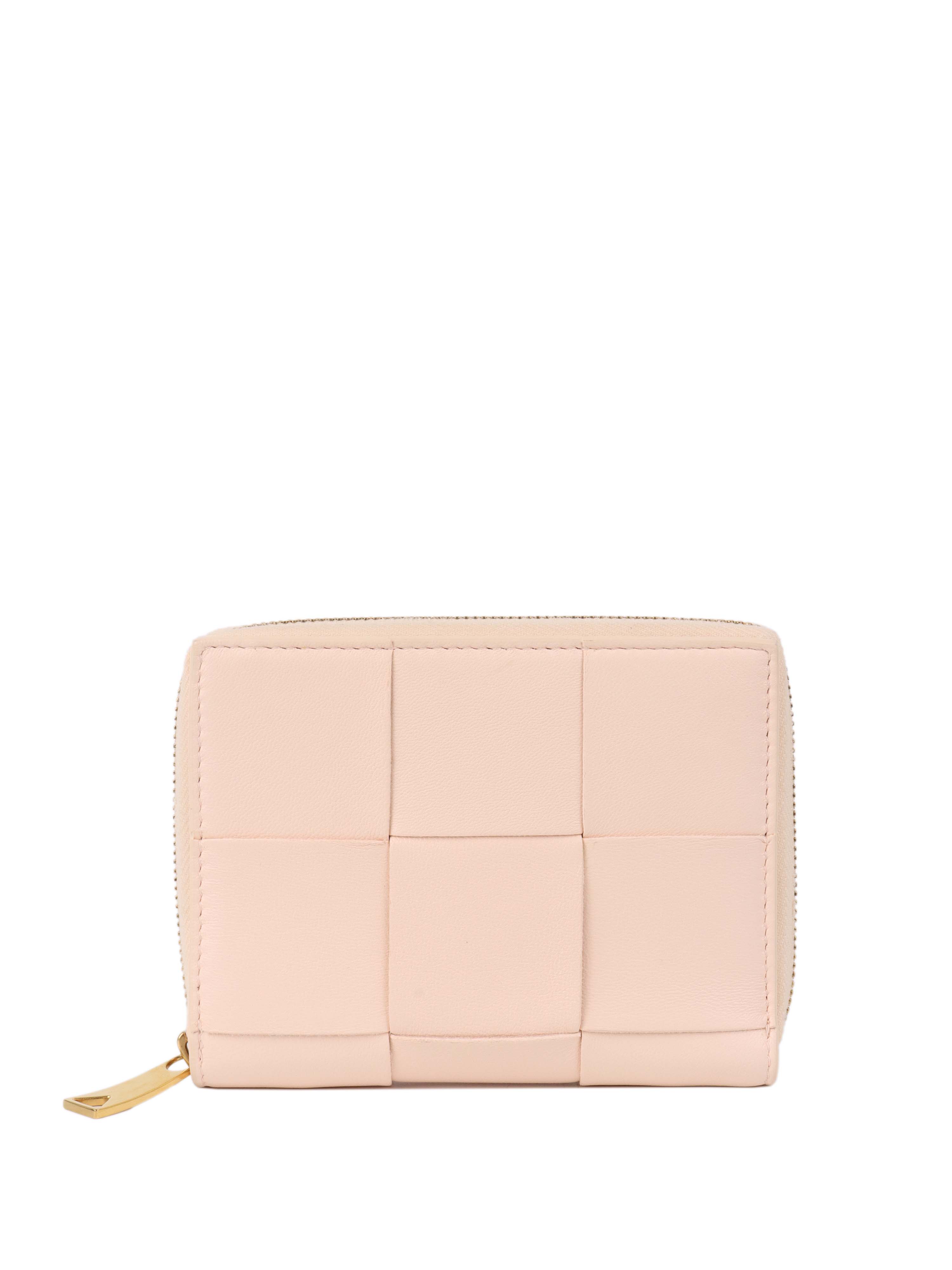 Bottega Veneta Light Pink Cassette Small Bi-Fold Wallet.
