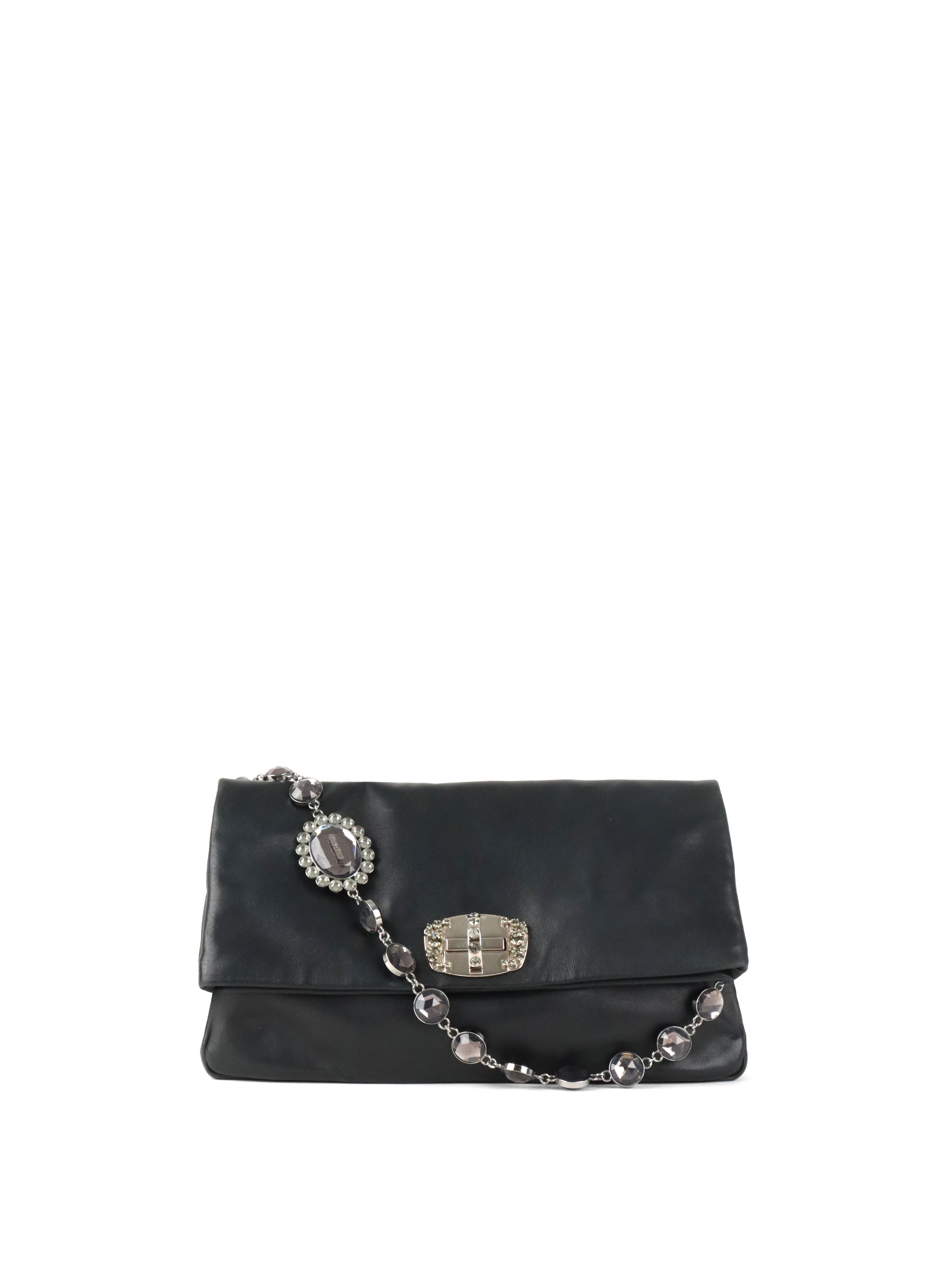 Miu Miu Black Smooth Leather with Crystal Strap Bag