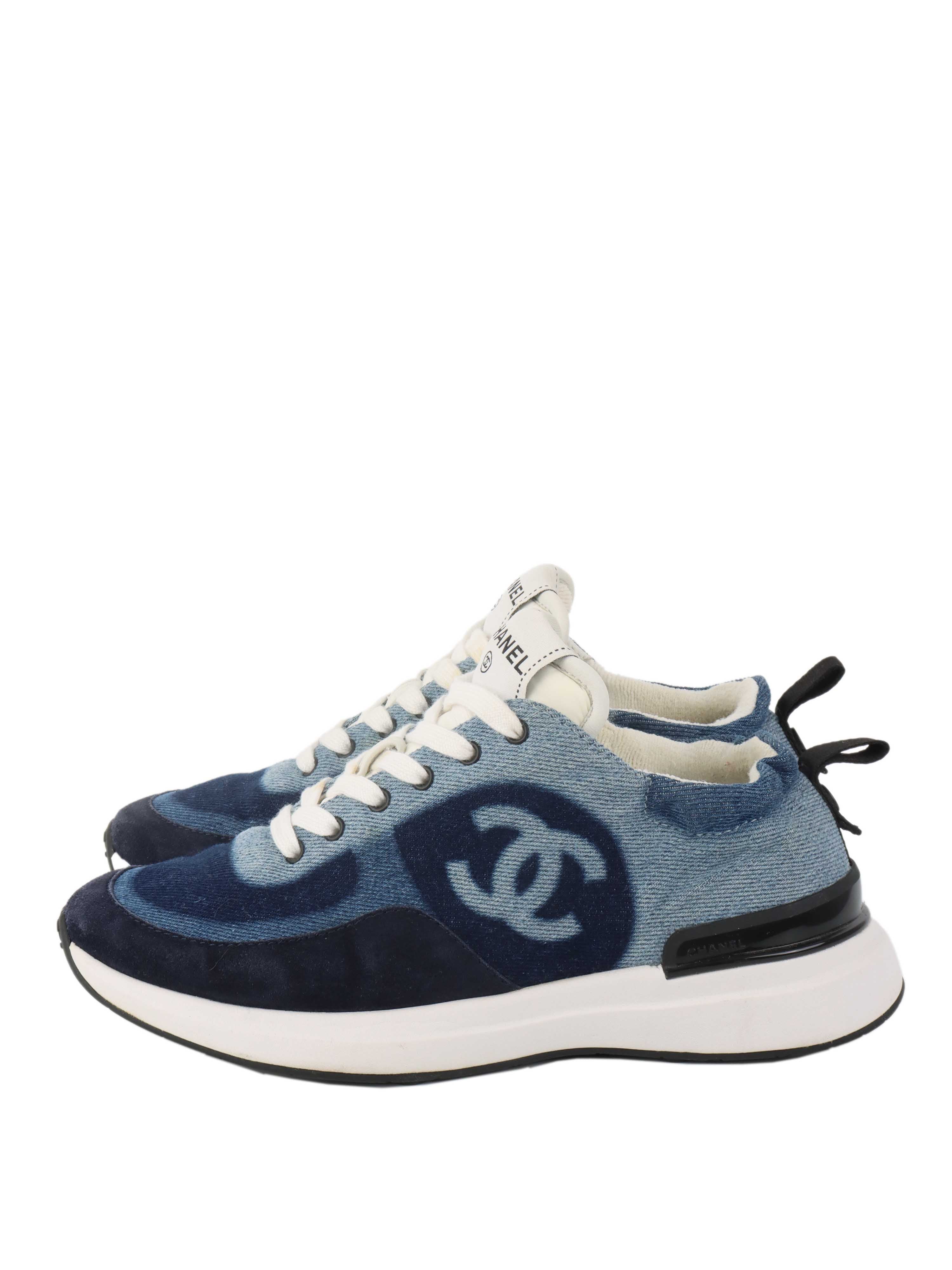 Chanel Blue Denim  White Sneakers.
