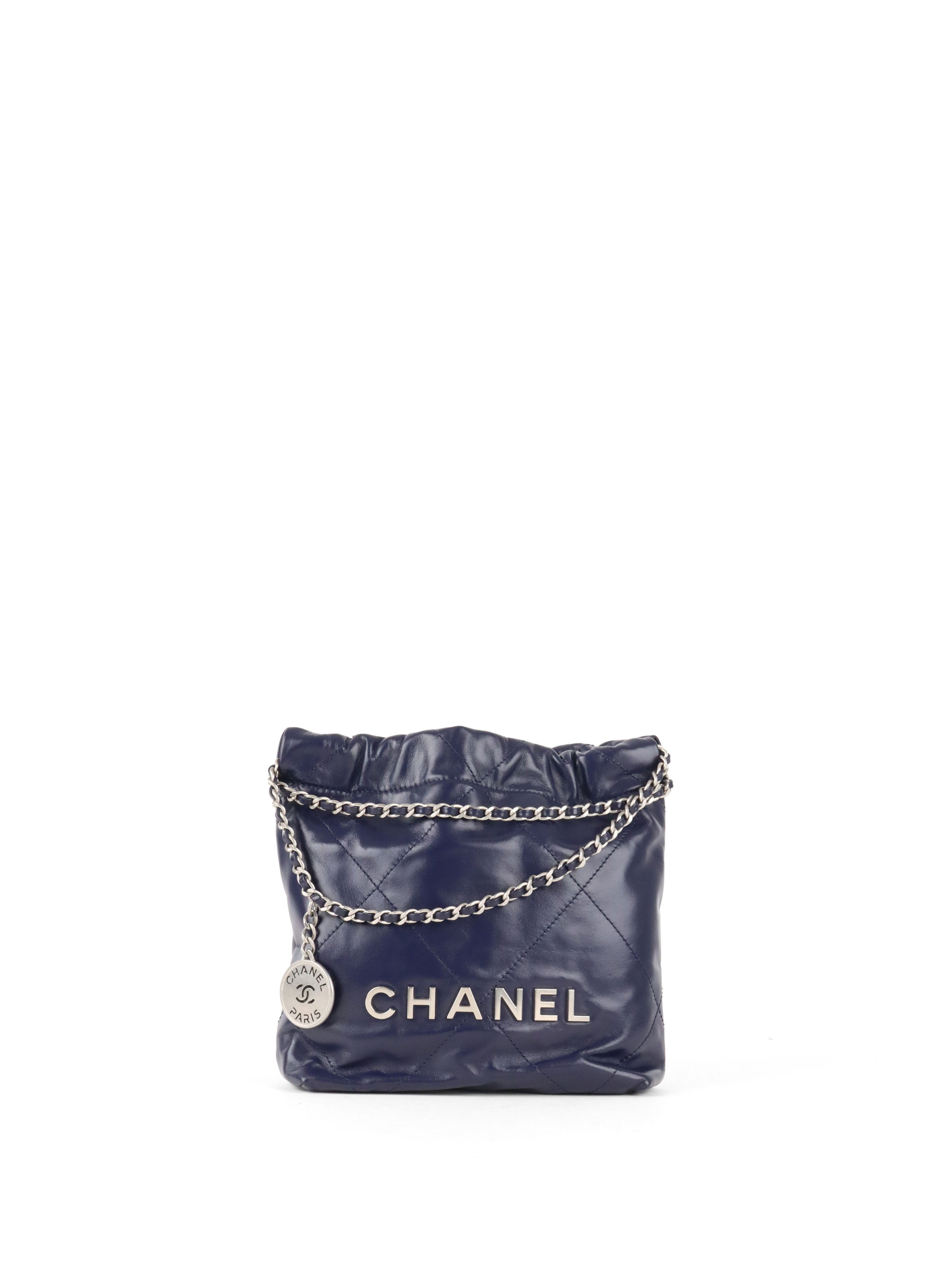 Chanel Mini 22 Navy Shiny Calfskin Quilted Bag
