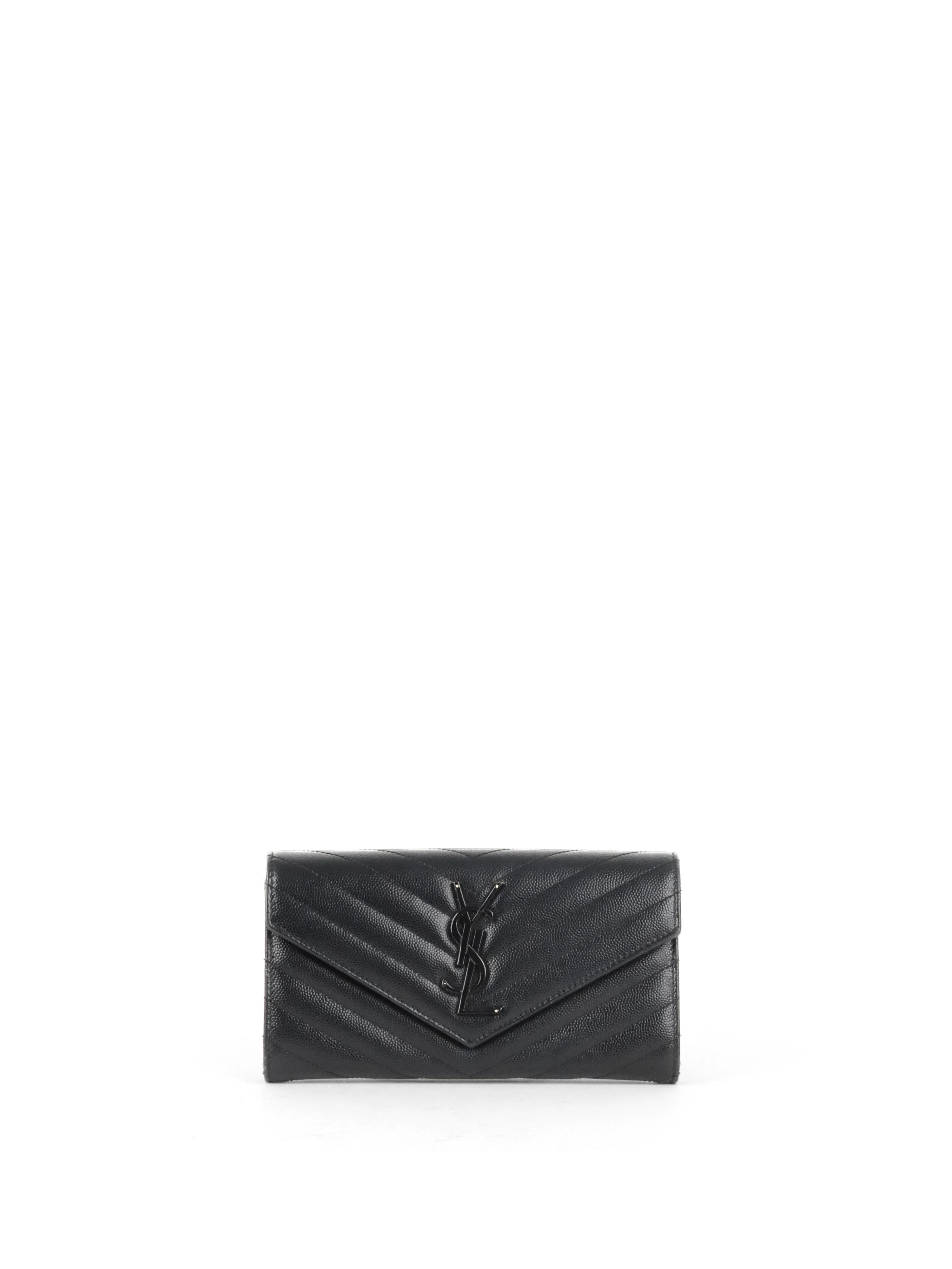 Saint Laurent Black Cassandre Matelasse Large Flap Wallet