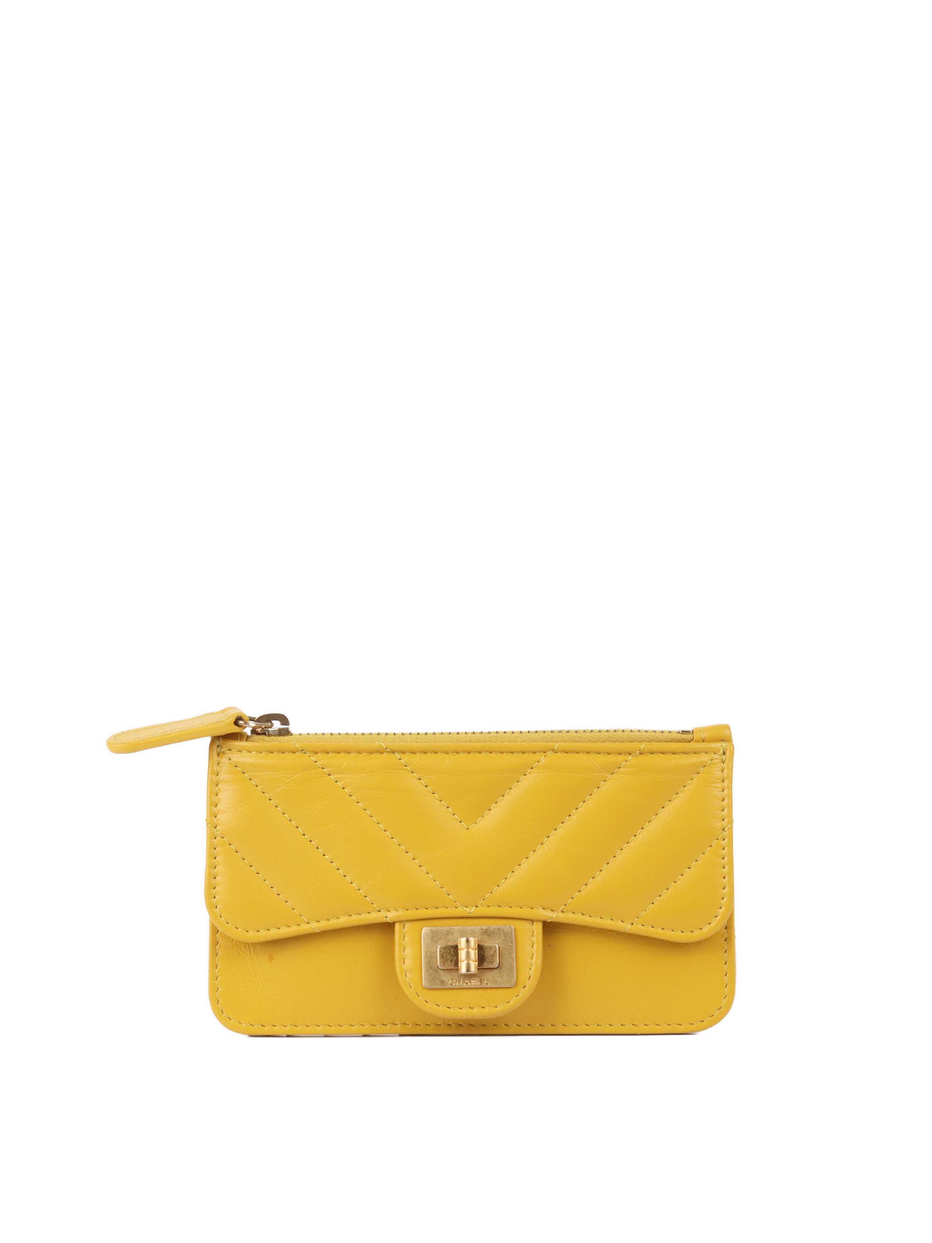 Chanel Yellow Chevron Reissue 2.55 Zip Cardholder.