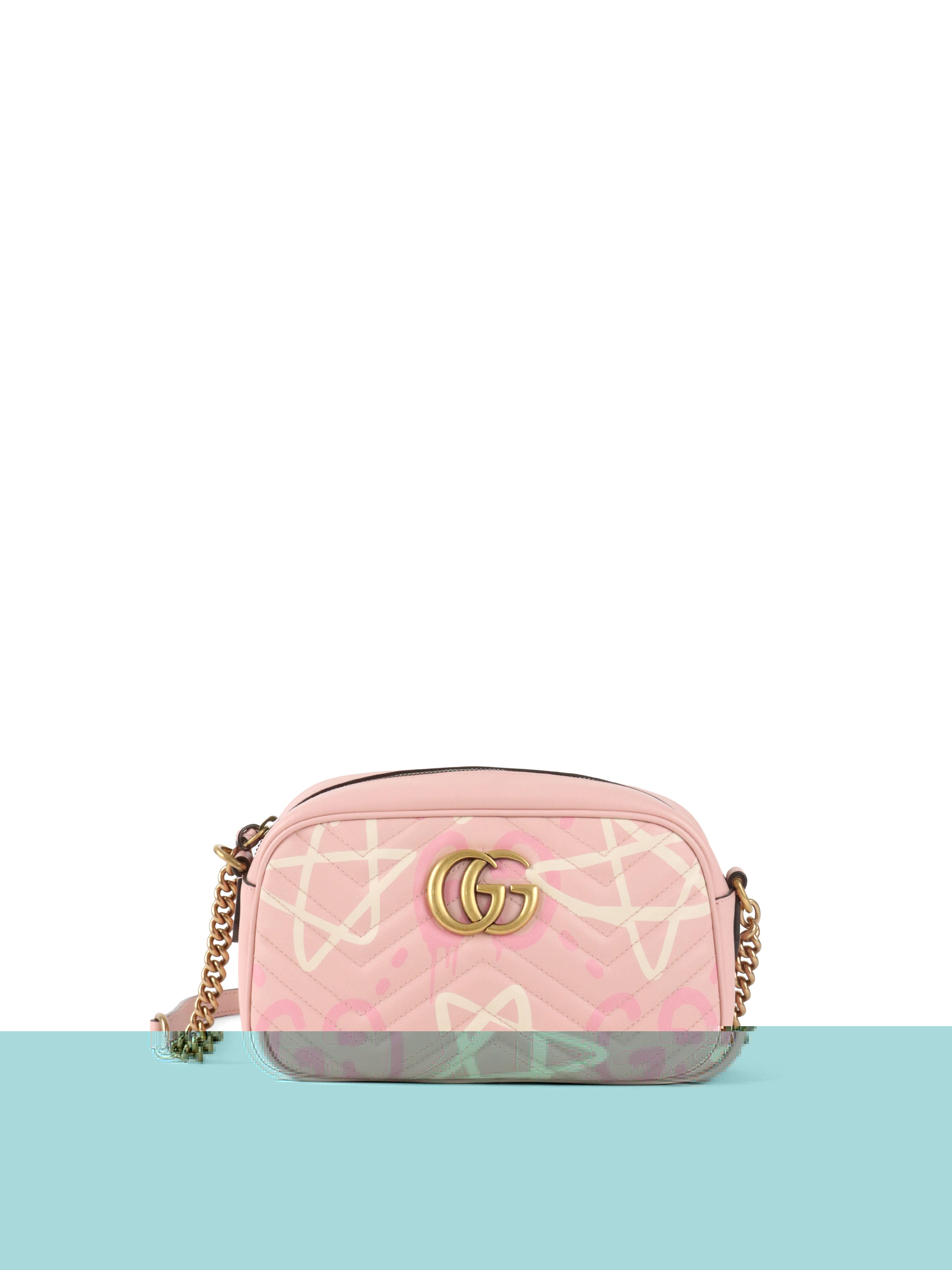 Gucci Pink Small GG Ghost Marmont Matelasse Camera Bag